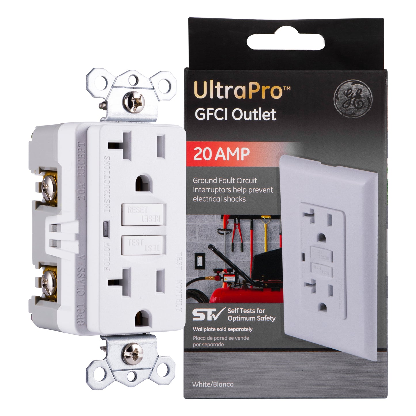 GE UltraPro 20A GFCI Outlet, White â€“ 32077