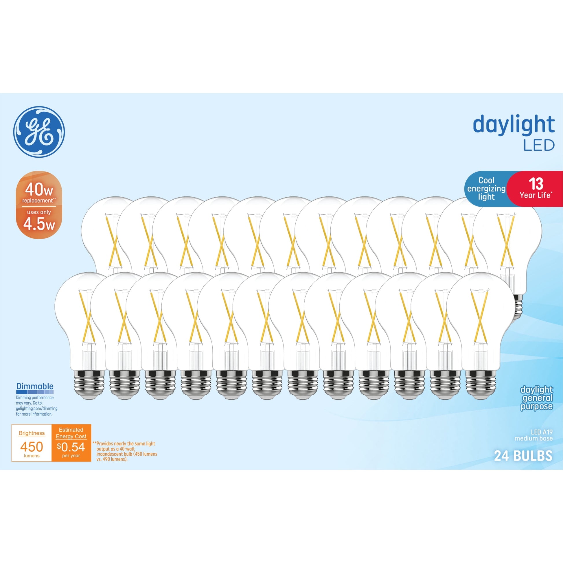 GE General Purpose Bulbs A19 LED Light Bulbs, 40 Watt Replacement, Daylight (24 Pack)