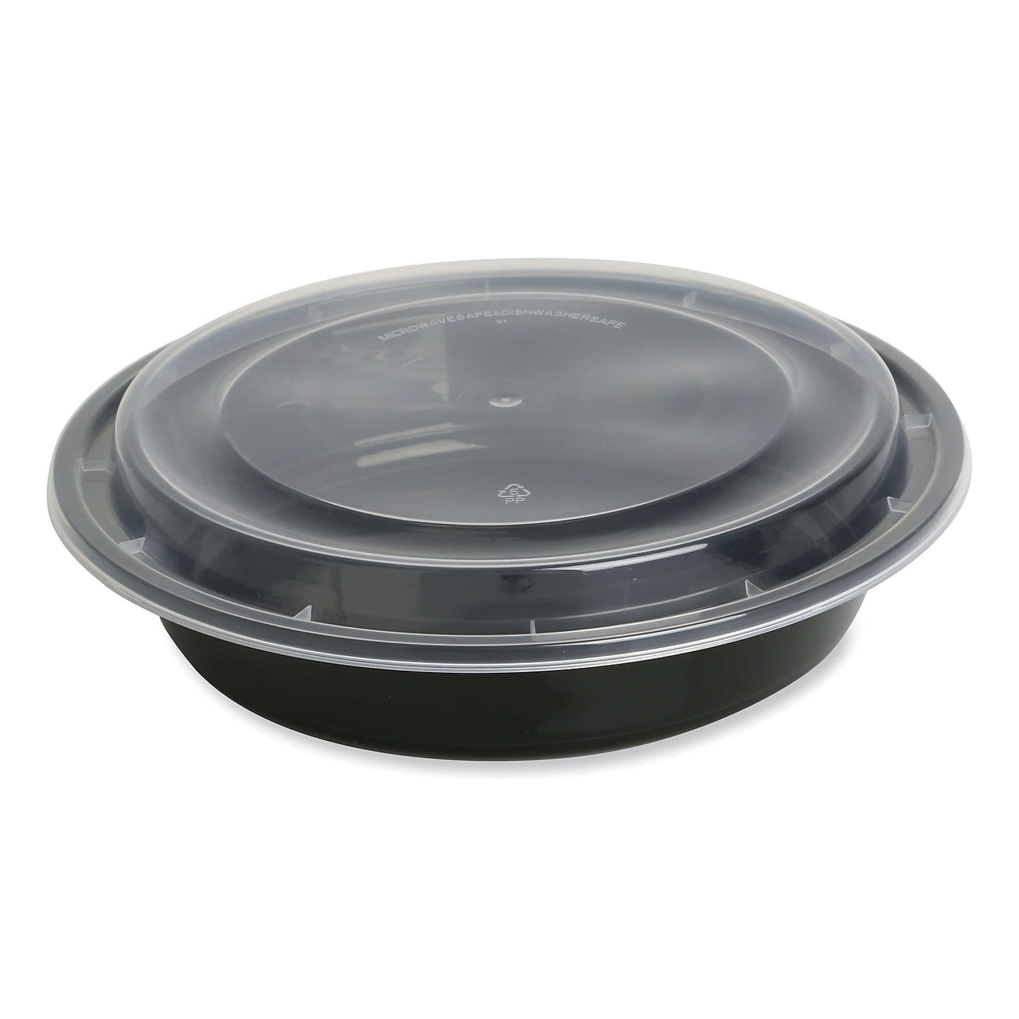 GEN Food Container with Lid 48 oz 8.85 x 8.85 x 2.24 Black/Clear Plastic 150/Carton TORND48