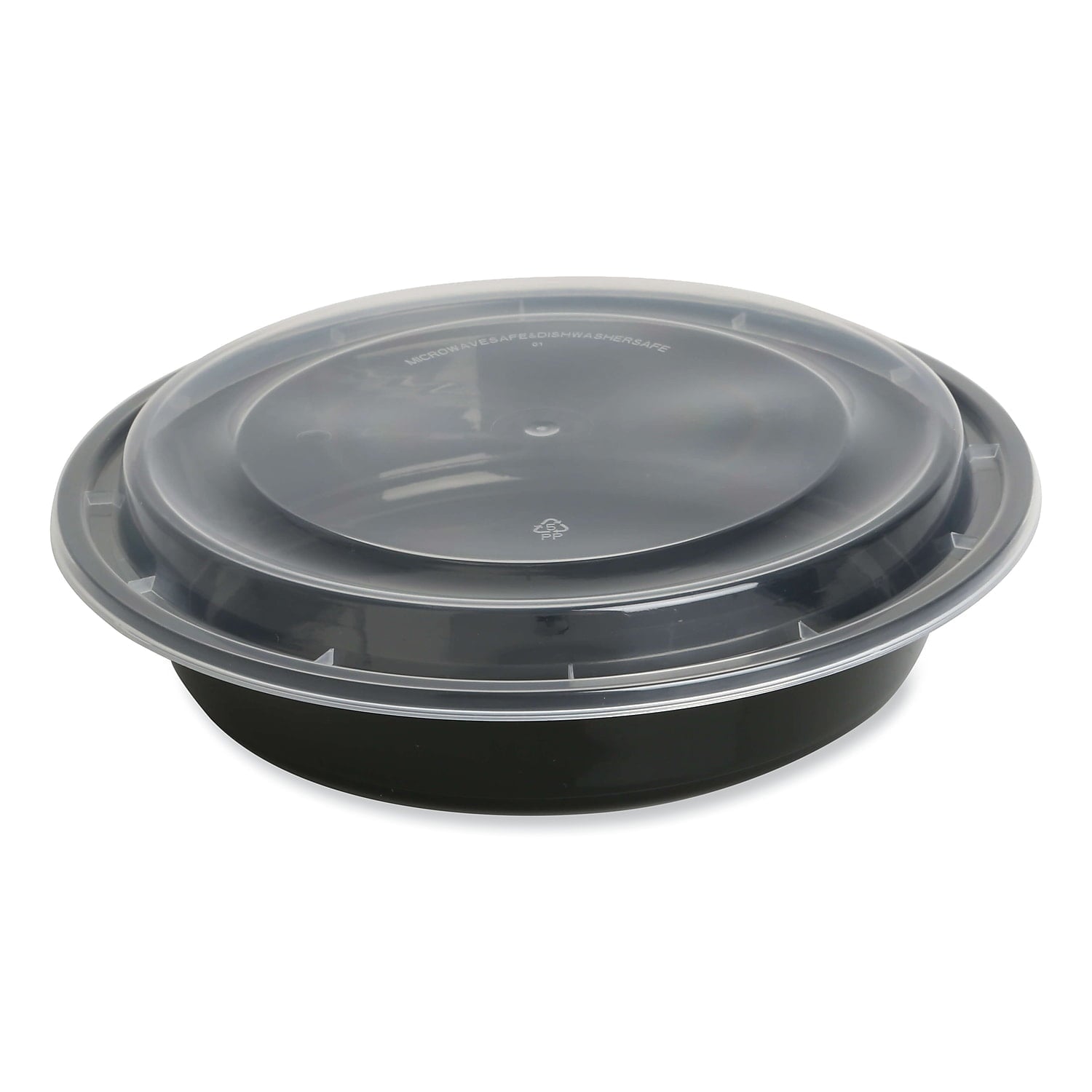 GEN Food Container with Lid 48 oz 8.85 x 8.85 x 2.24 Black/Clear Plastic 150/Carton TORND48