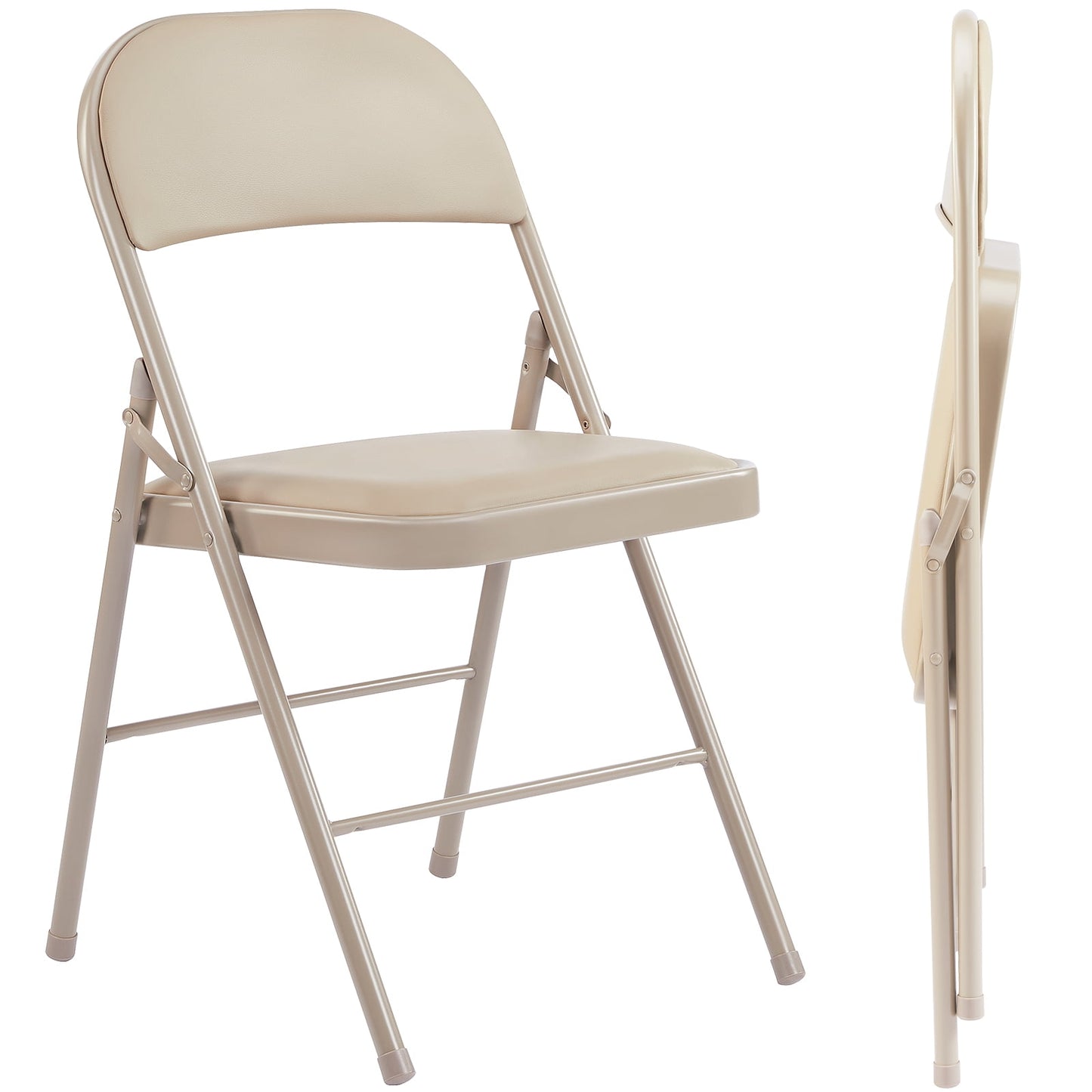 GIANNA 2 Pack Folding Chair, Sturdy Metal Frame, Waterproof Pu Leather, Khaki