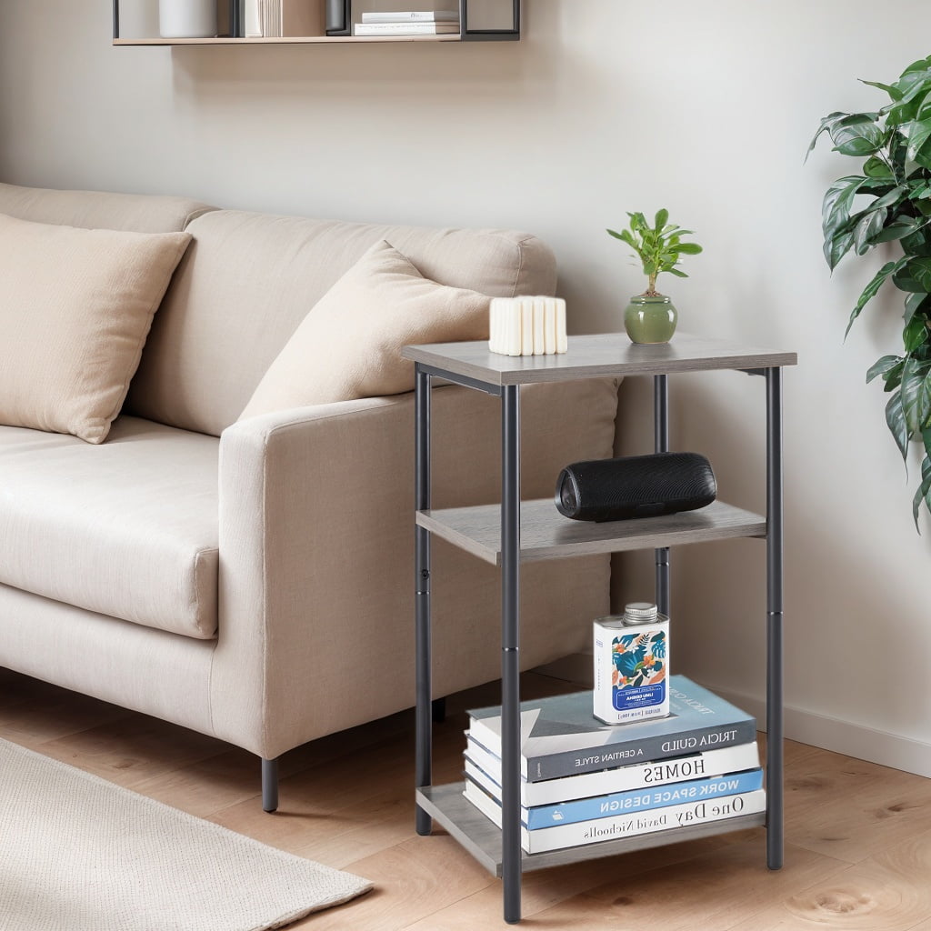GIANNA 3 Tier Side Sofa Tables, End Table for Living Room, Bedroom, Nightstand with Adjustable Feet, Grey