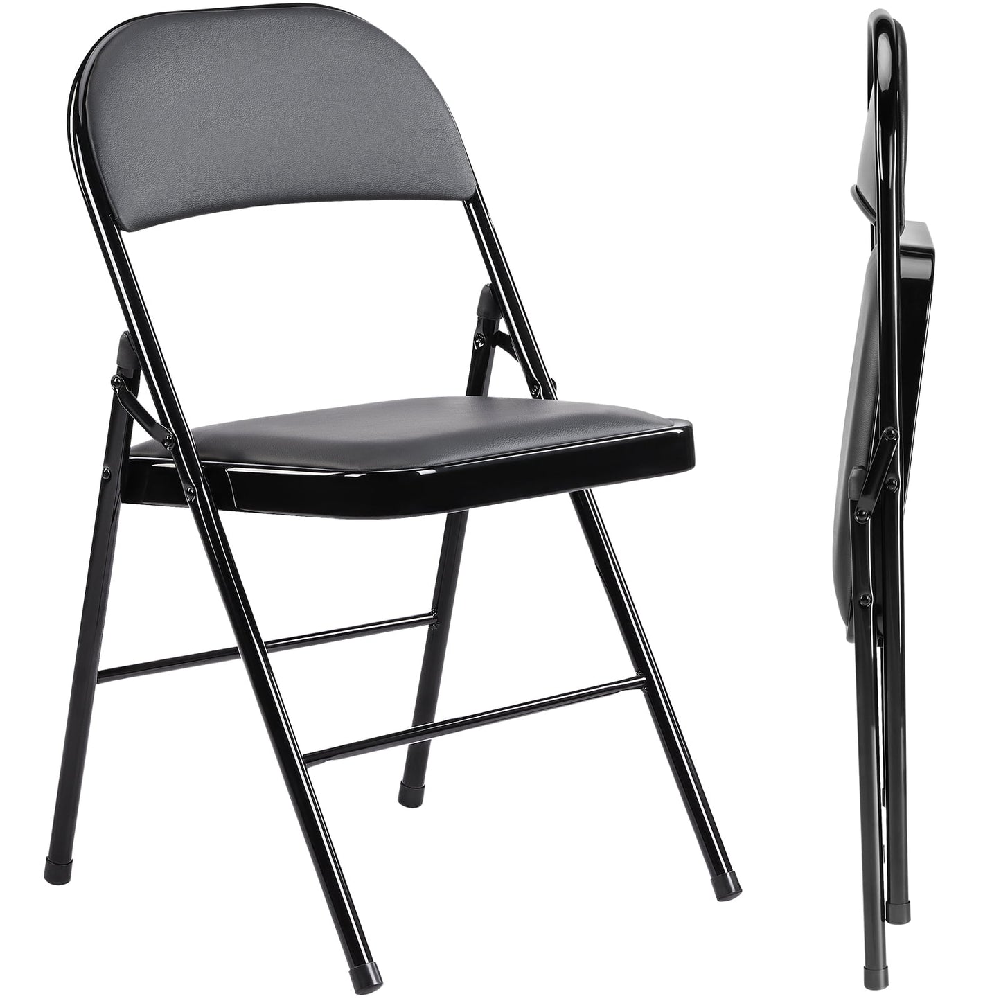 GIANNA 4 Pack Folding Chair, Sturdy Metal Frame, Waterproof Pu Leather, Black