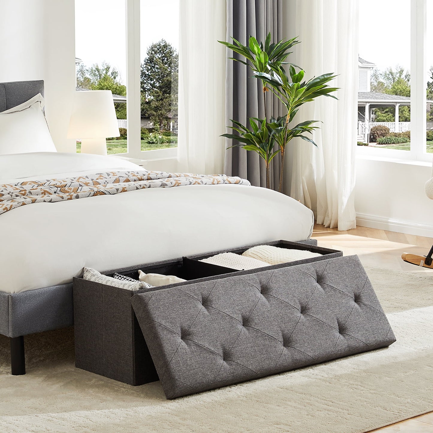 GIANNA 43" Folding Storage Ottoman Bench, Foot Rest Stool Storage Chest, Multi-functional, Gray