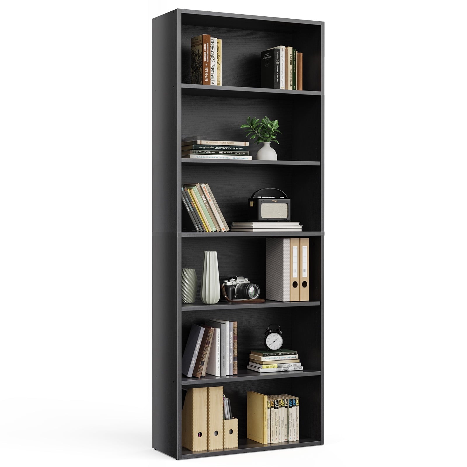 Gianna 6-Tier Bookshelves with Adjustable Shelves, Floor Standing Bookcase for Home & Office Storage,Black