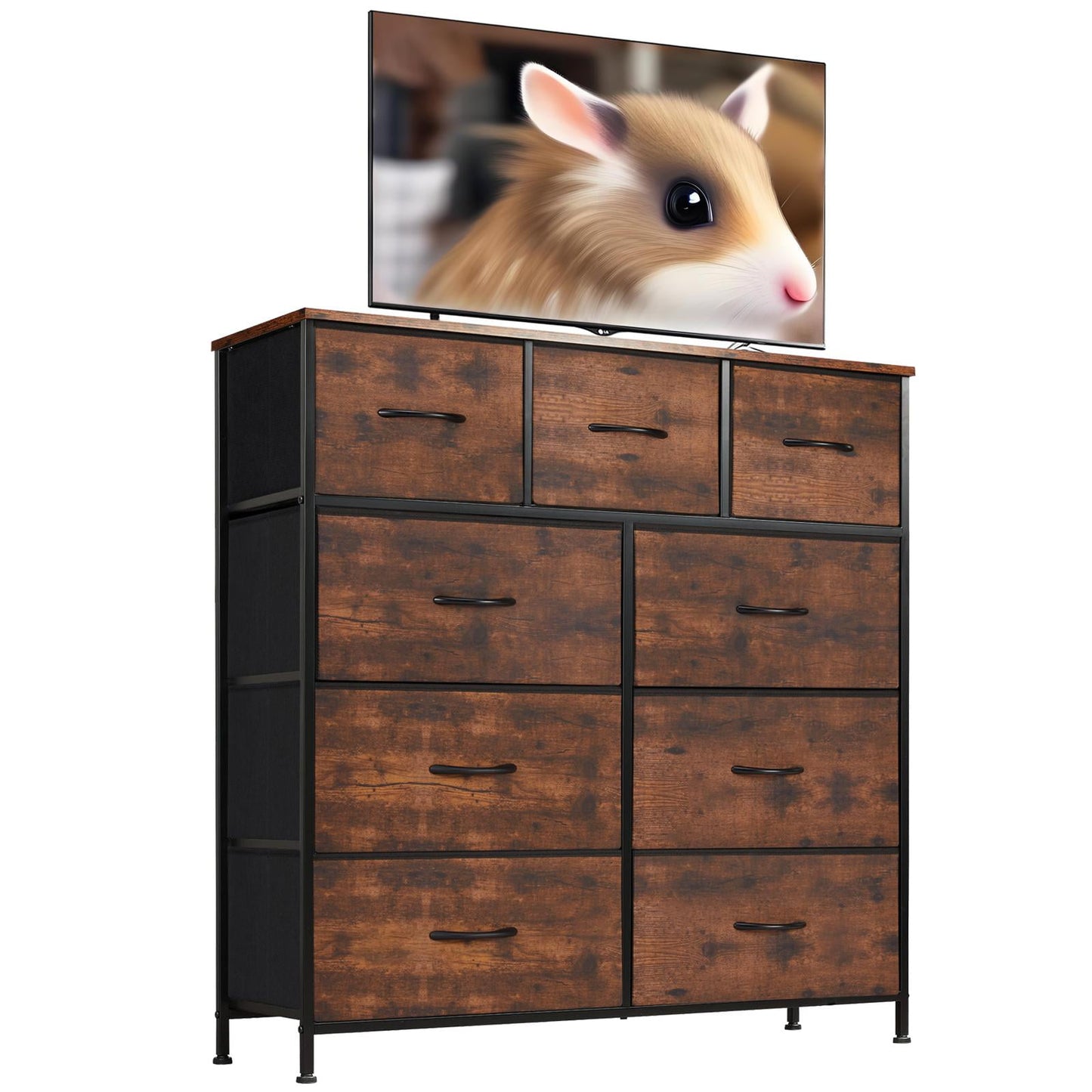 CONCETTA 9 Drawers Dresser, Fabric Drawer Cabinet for Home Office, Rustic Brown
