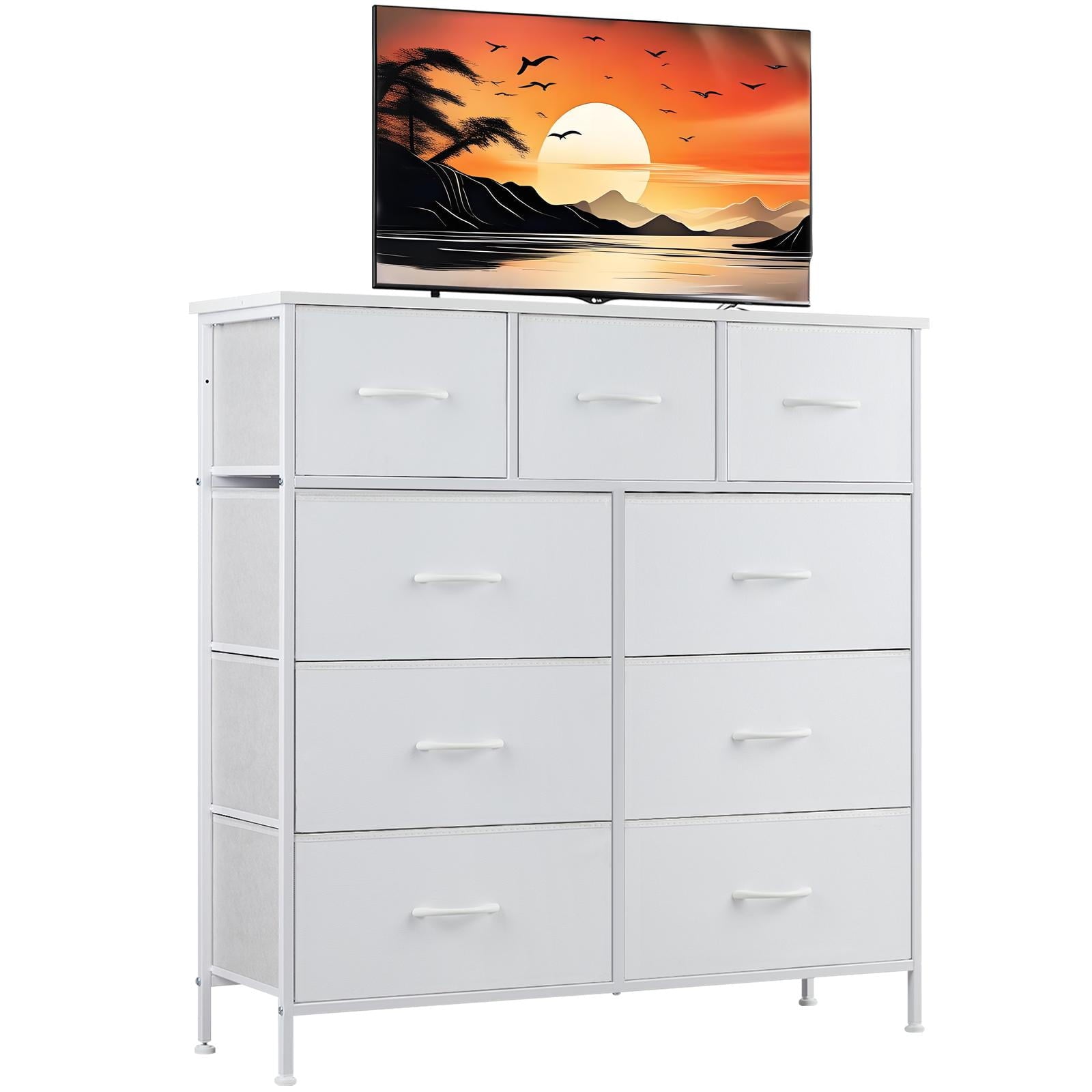 Gianna 9 Drawers Dresser, Fabric Drawer Cabinet for Home Office, White