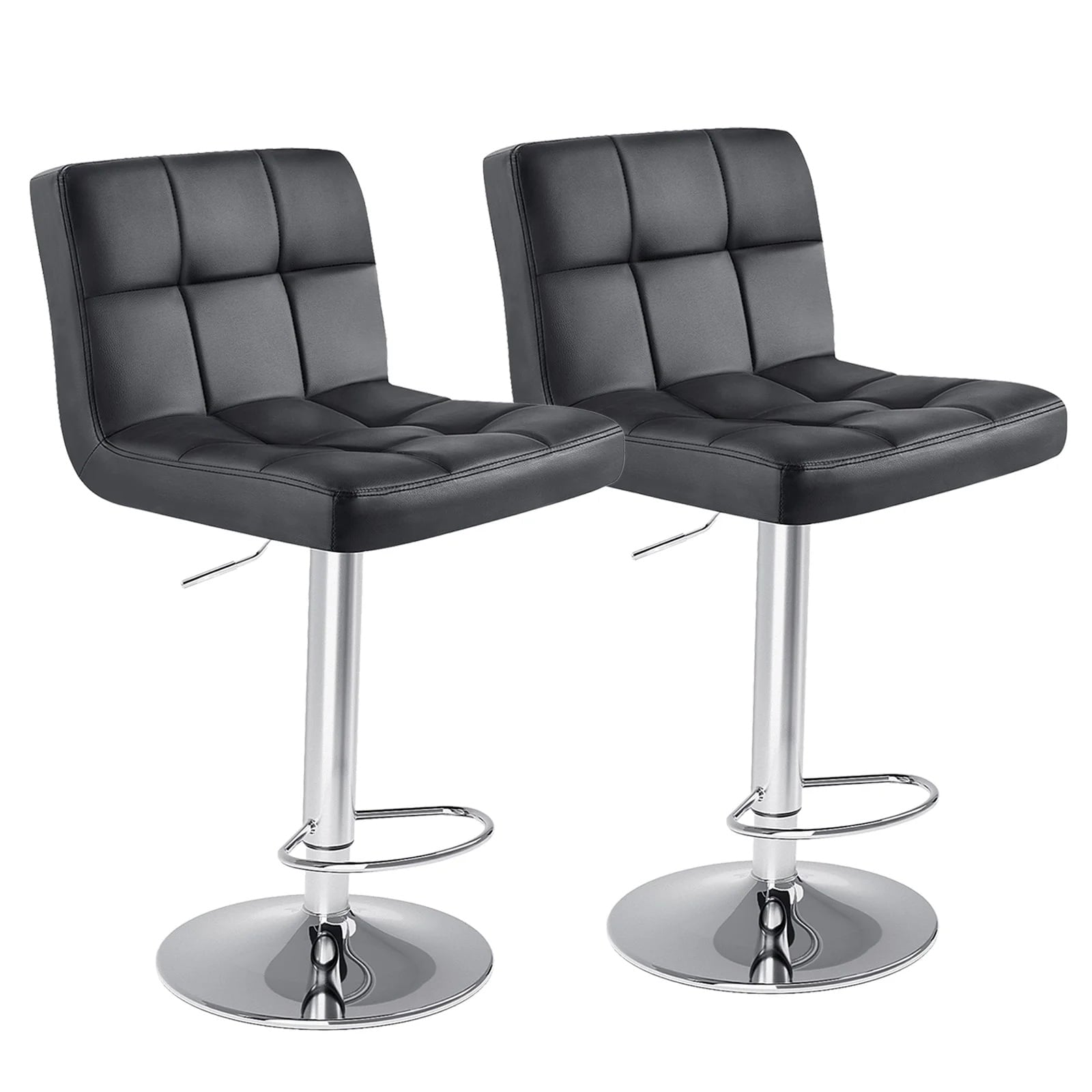JIOABL Bar Stools Set of 2, Armless Adjustable Swivel Barstools, PU Leather Hydraulic Kitchen Counter Height Bar Stools, Thickened Seat Cushion Square Island Barstools with Back, Black