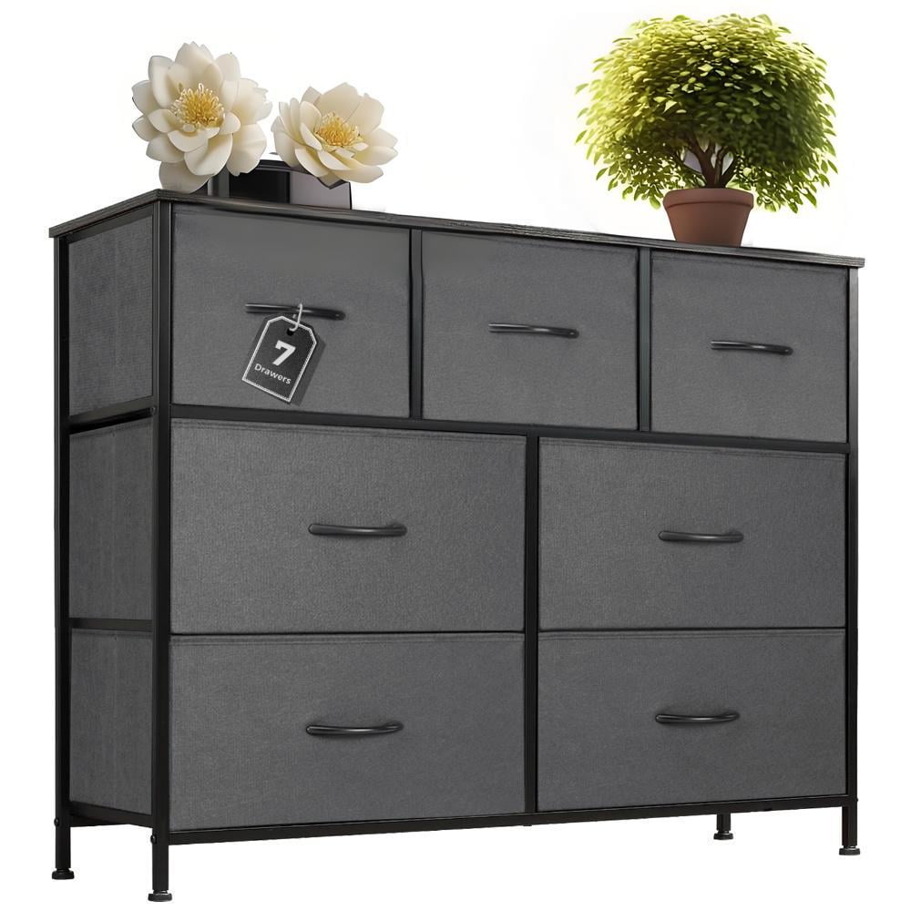 GIANNA Chest of Drawers with 7 Fabric Drawers, Drawer Cabinet, Fabric Dressers for Bedroom, Grey