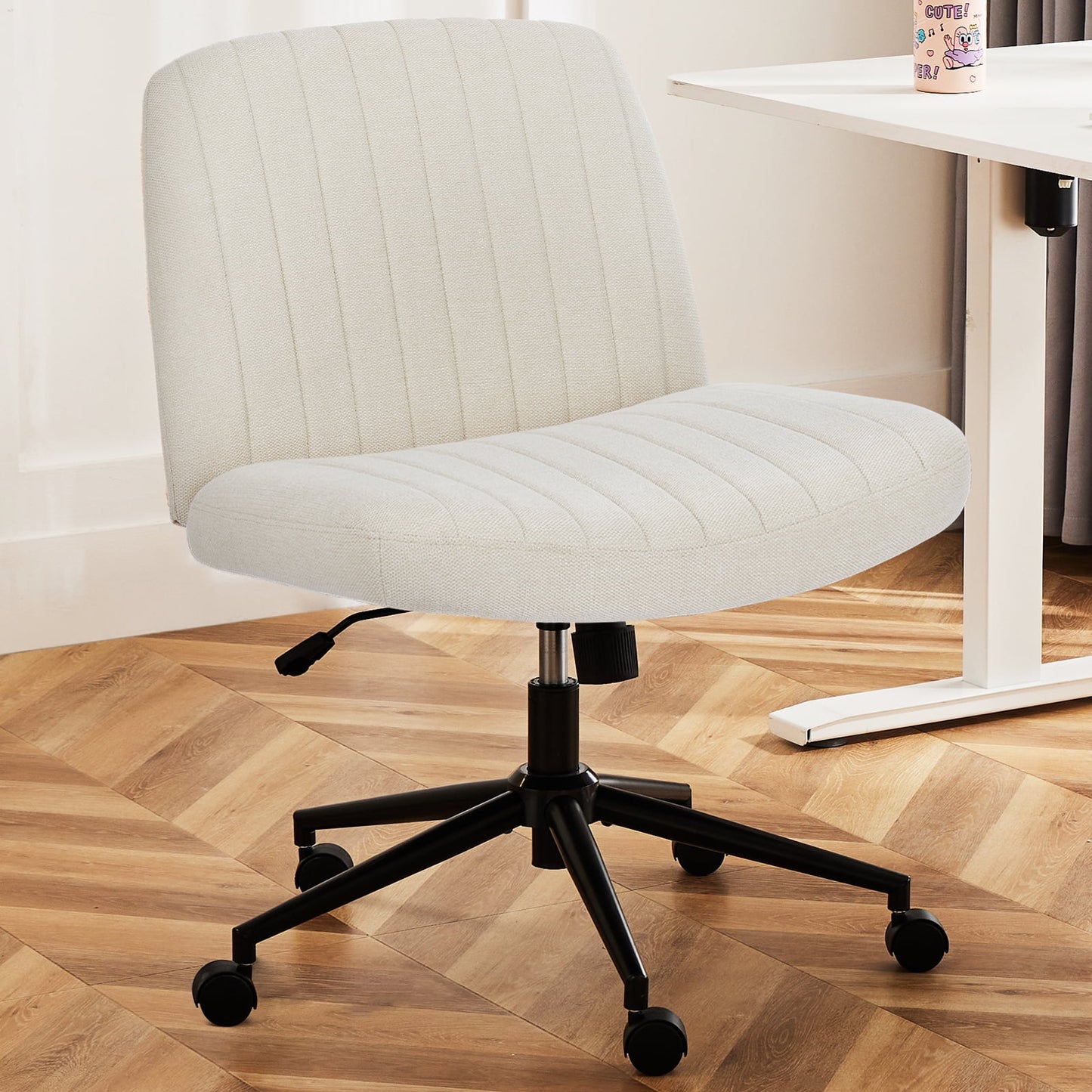 GIANNA Criss Cross Silla, CÃ³moda Silla de Escritorio de Oficina con Patas Cruzadas y Ruedas, Linda Silla de Tocador de Maquillaje, Silla de Trabajo de Computadora con Asiento Ancho y Altura Giratoria Moderna de Tela para Oficina en Casa