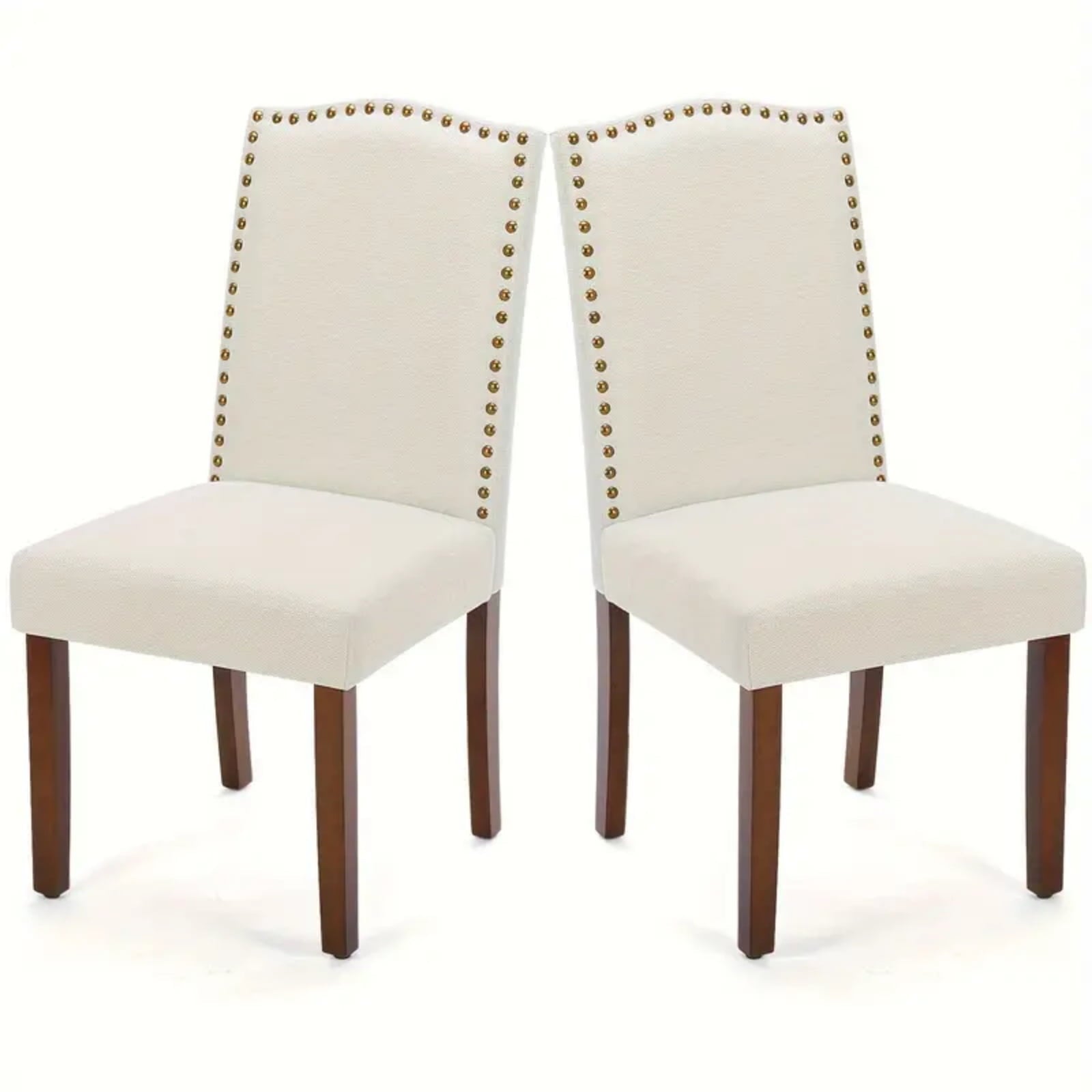 Gianna Dining Chairs Set of 2, Upholstered Fabric Dining Room Chairs with Wood Legs and Nailhead Trim, Mid-Century Style, Beige