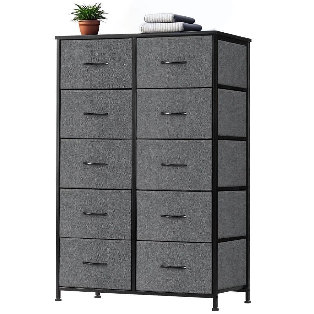 edx Dresser for Bedroom with 10 Drawers, Tall Chest Organizer with Fabric Bins, Freestanding Storage Cabinet, Gray
