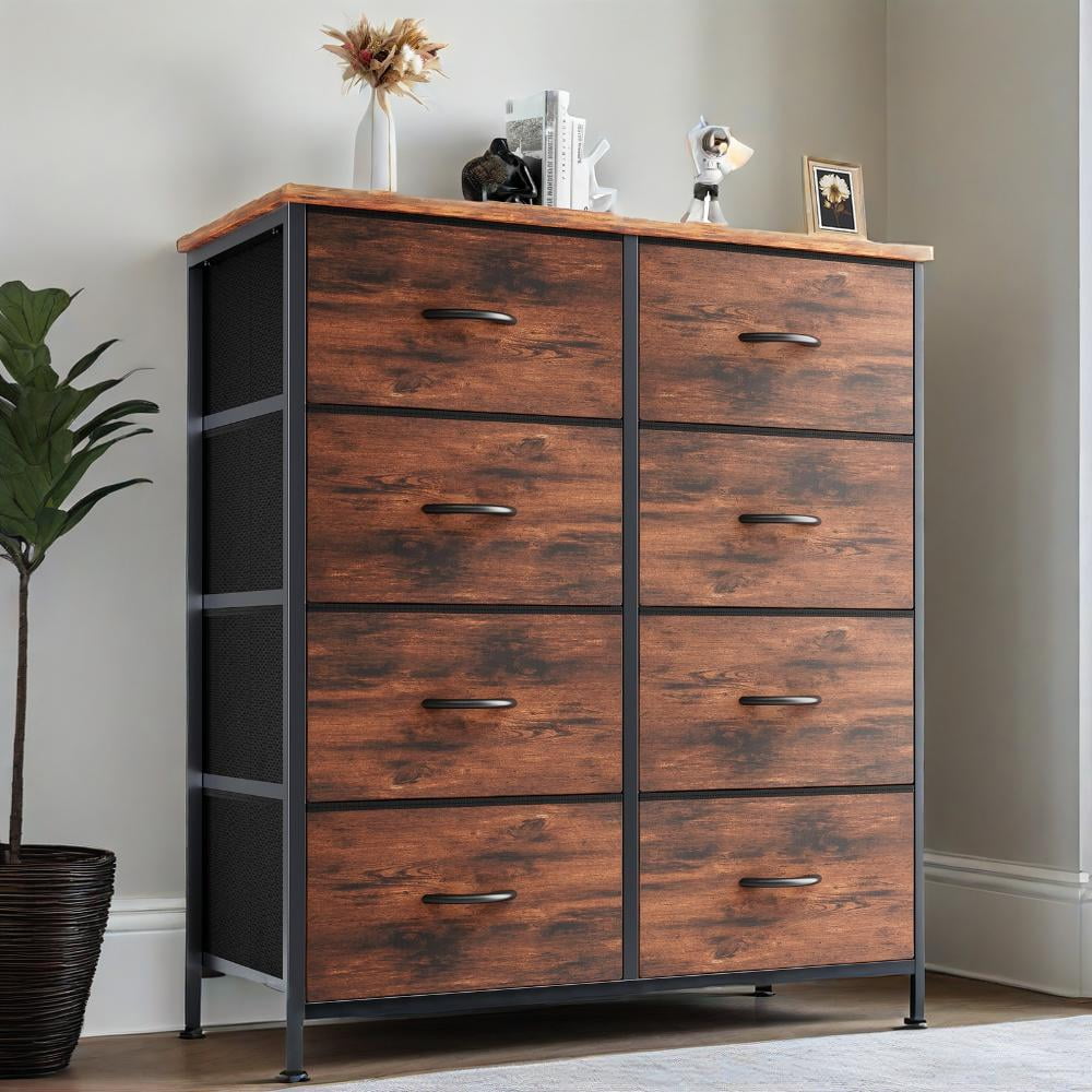 Gianna Dressers with 8 Fabric Drawers, Drawer Cabinet for Kitchen, Office, Hallway, Rustic Brown