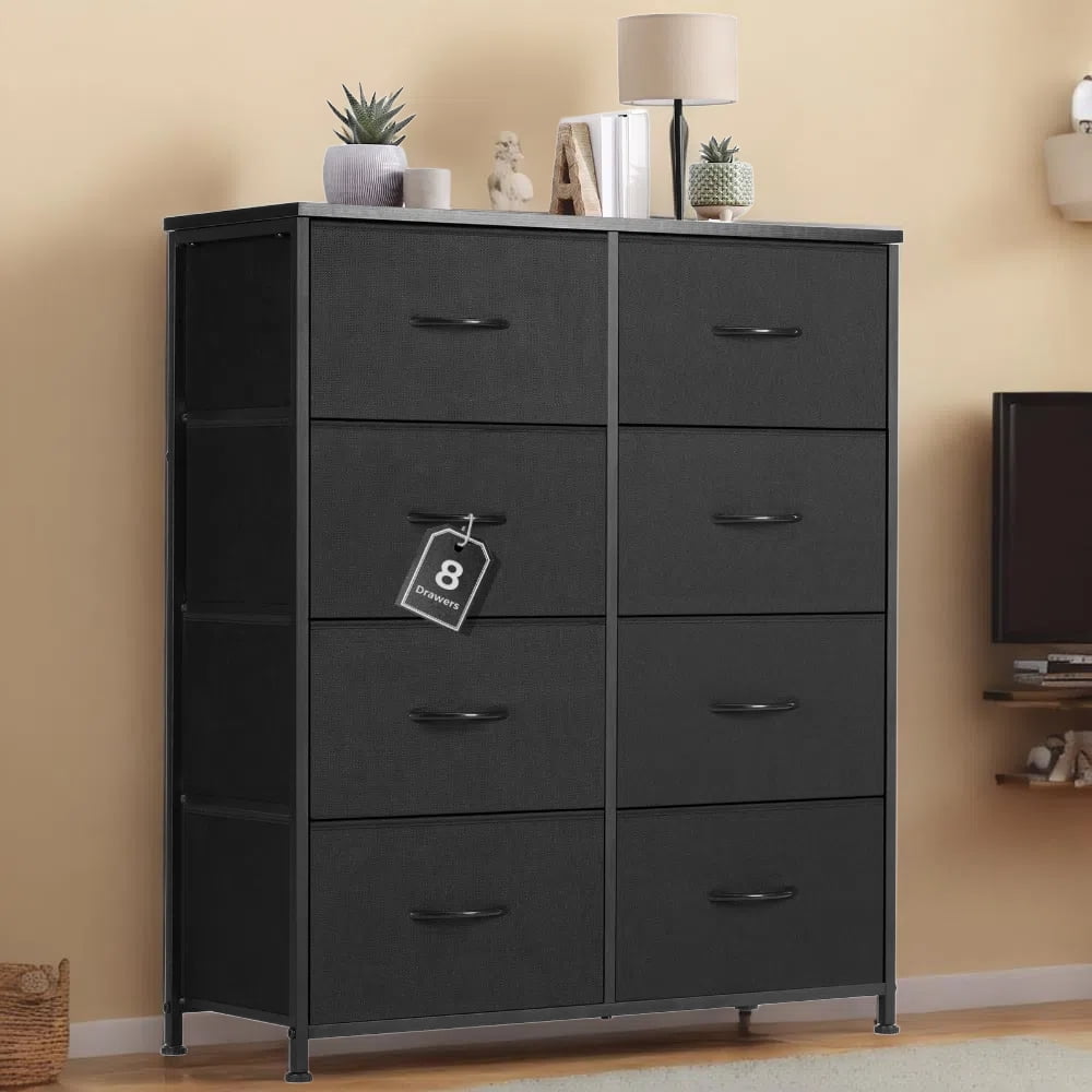 JIOABL Dressers with 8 Fabric Drawers, Organization Furniture for Kitchen, Office, Drawer Cabinet, Black
