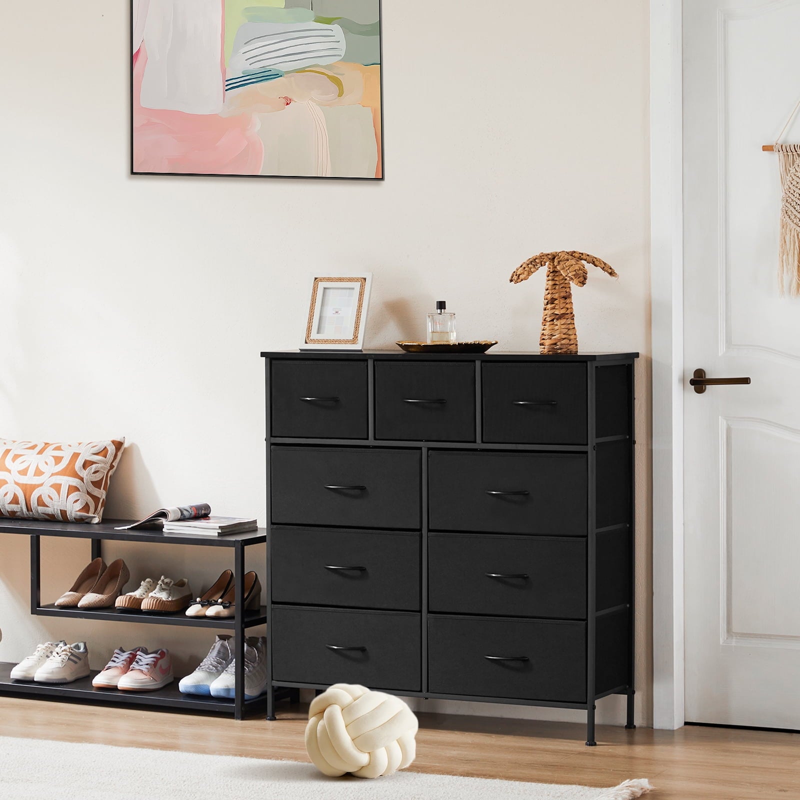 GIANNA Dressers with 9 Fabric Drawers, Organization Furniture for Kitchen, Office, Drawer Cabinet, Black