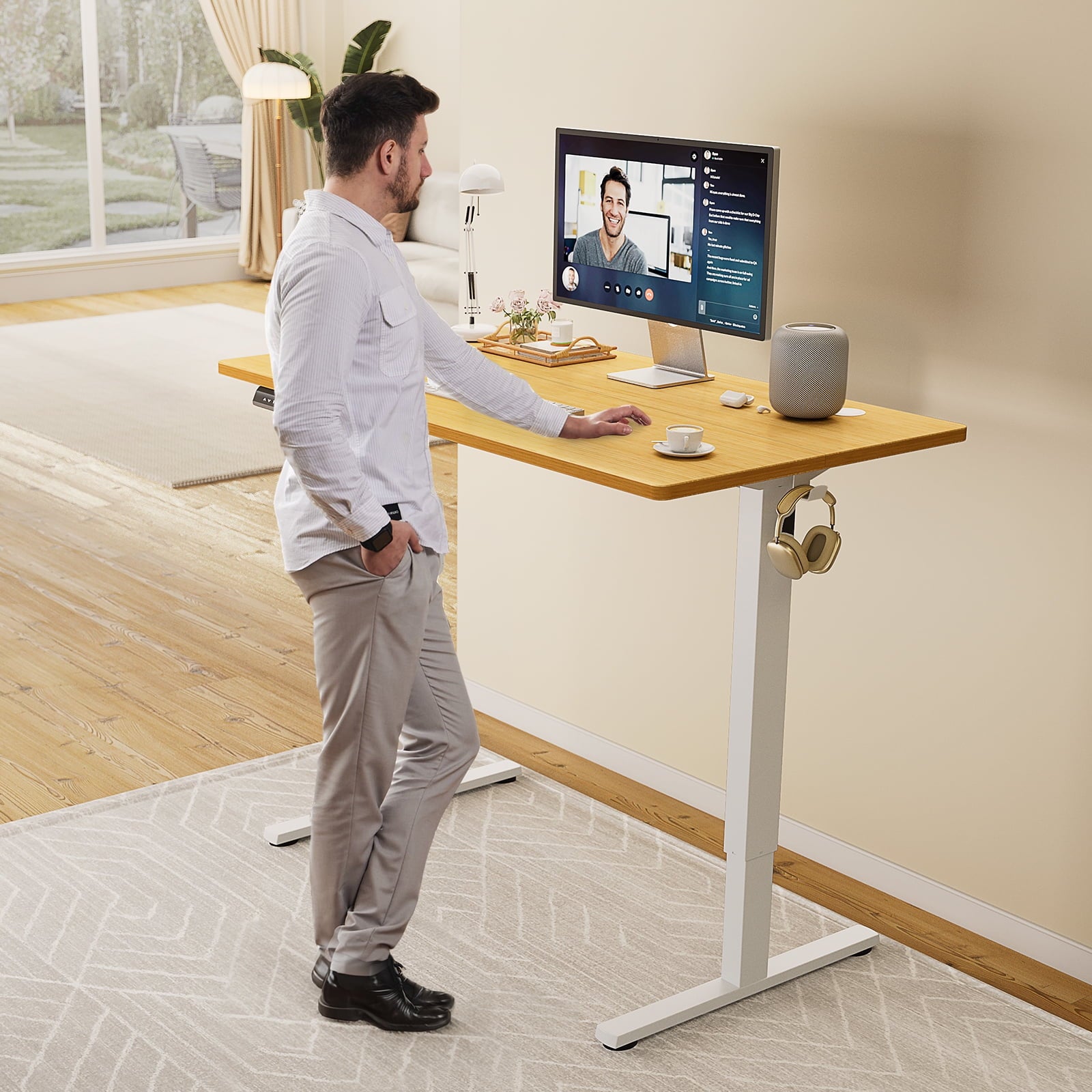 EDX Electric Adjustable Standing Desk - 55"x24" Sit-to-Stand Office Desk with 2 Hooks & Wire Hole