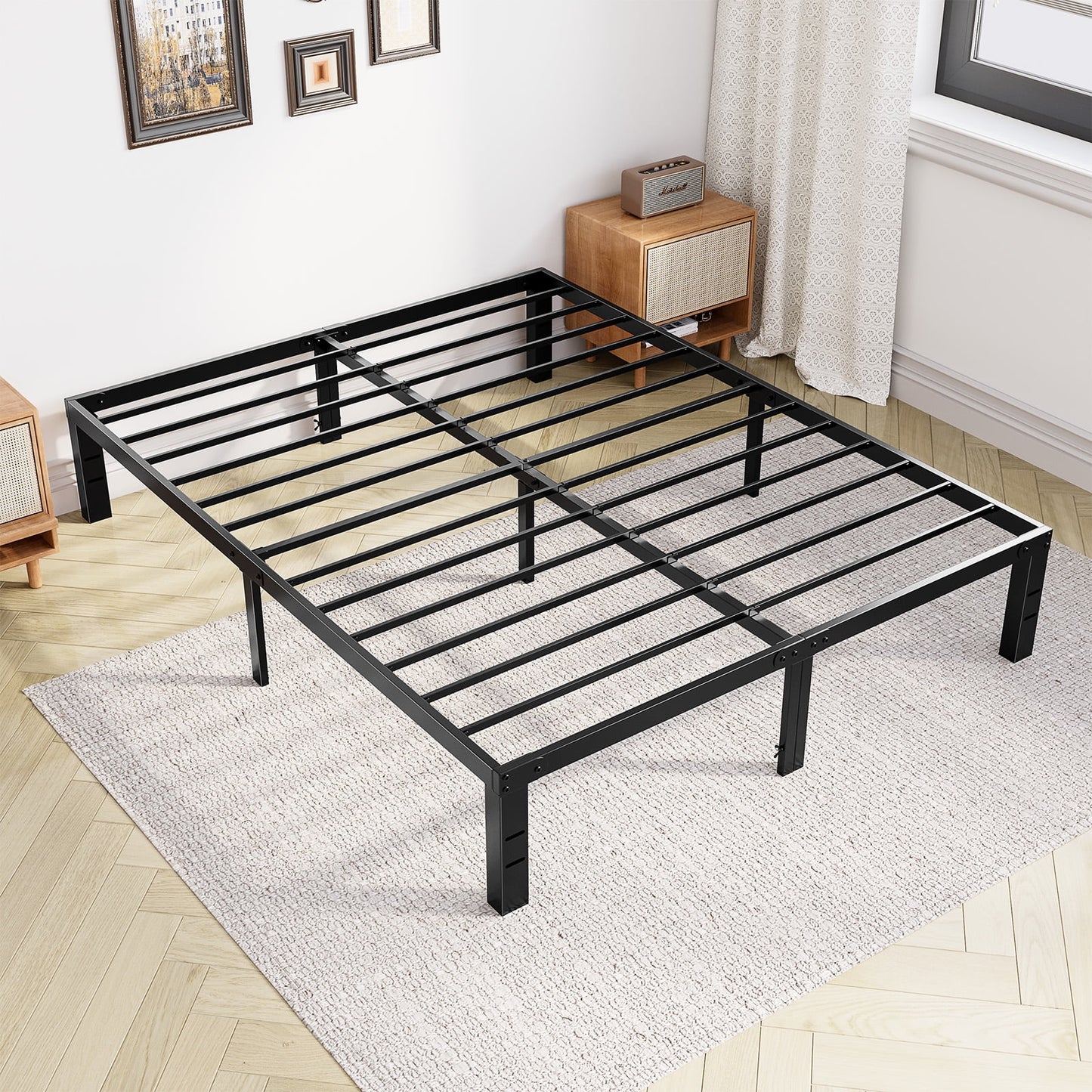 GIANNA Full Size 14" High Metal Platform Bed Frame with Under-Bed Storage, Sturdy Steel Construction, No Box Spring Required