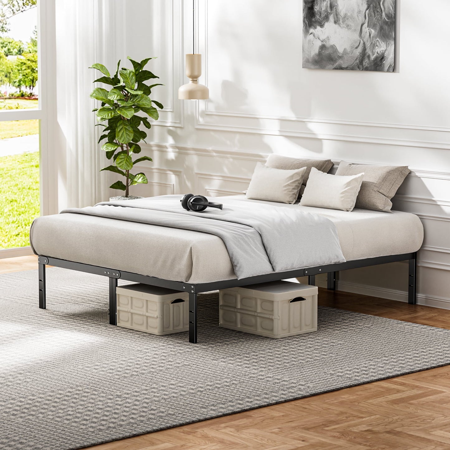 GIANNA Heavy Duty King Size Metal Platform Bed Frame with 14" Under Bed Storage, No Box Spring Needed