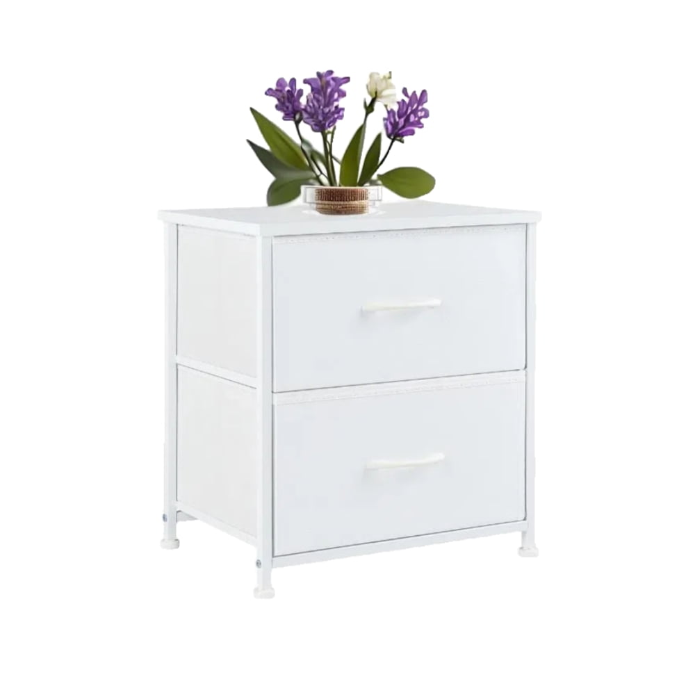 Gianna Nigtstand for Bedroom, Tall Chest Organizer with Fabric Bins, Steel Frame, White