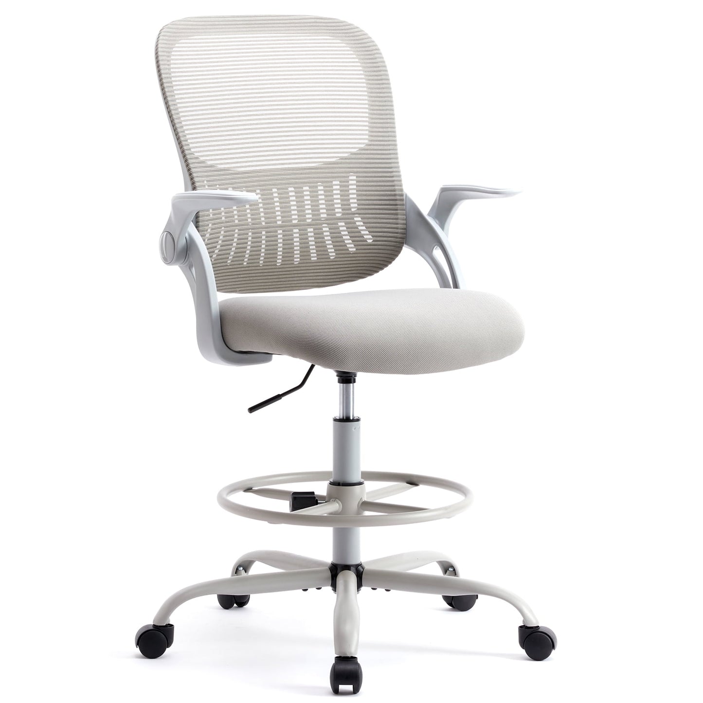 GIANNA Silla de Oficina Alta ErgonÃ³mica de Malla con Soporte Lumbar Almacenable, Aro de Pie Ajustable, Reposabrazos y DiseÃ±o de Respaldo Medio â€“ Silla de Alta Tarea con Ruedas, Gris