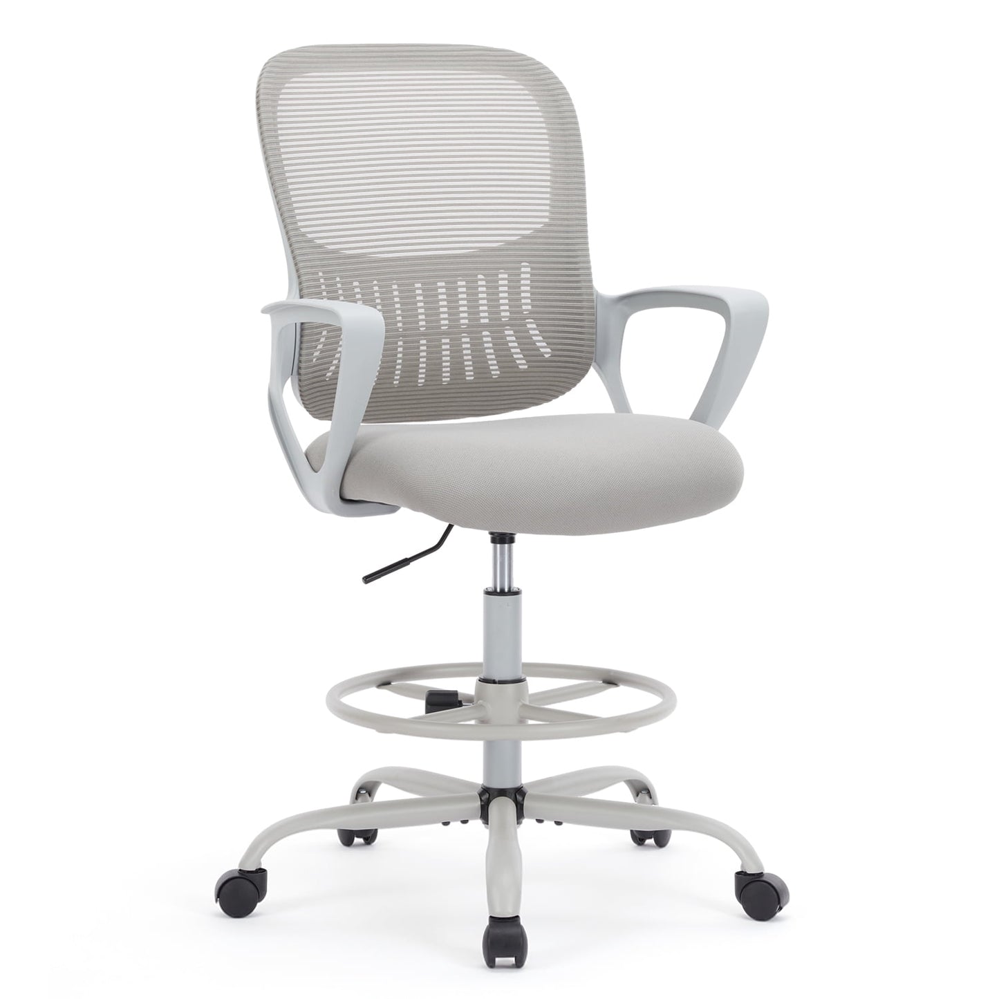 GIANNA Ergonomic Tall Mesh Office Chair with Adjustable Foot Ring, Storable Lumbar Support, Armrests, and Mid-Back Design â€“ High Task Chair with Wheels, Gray