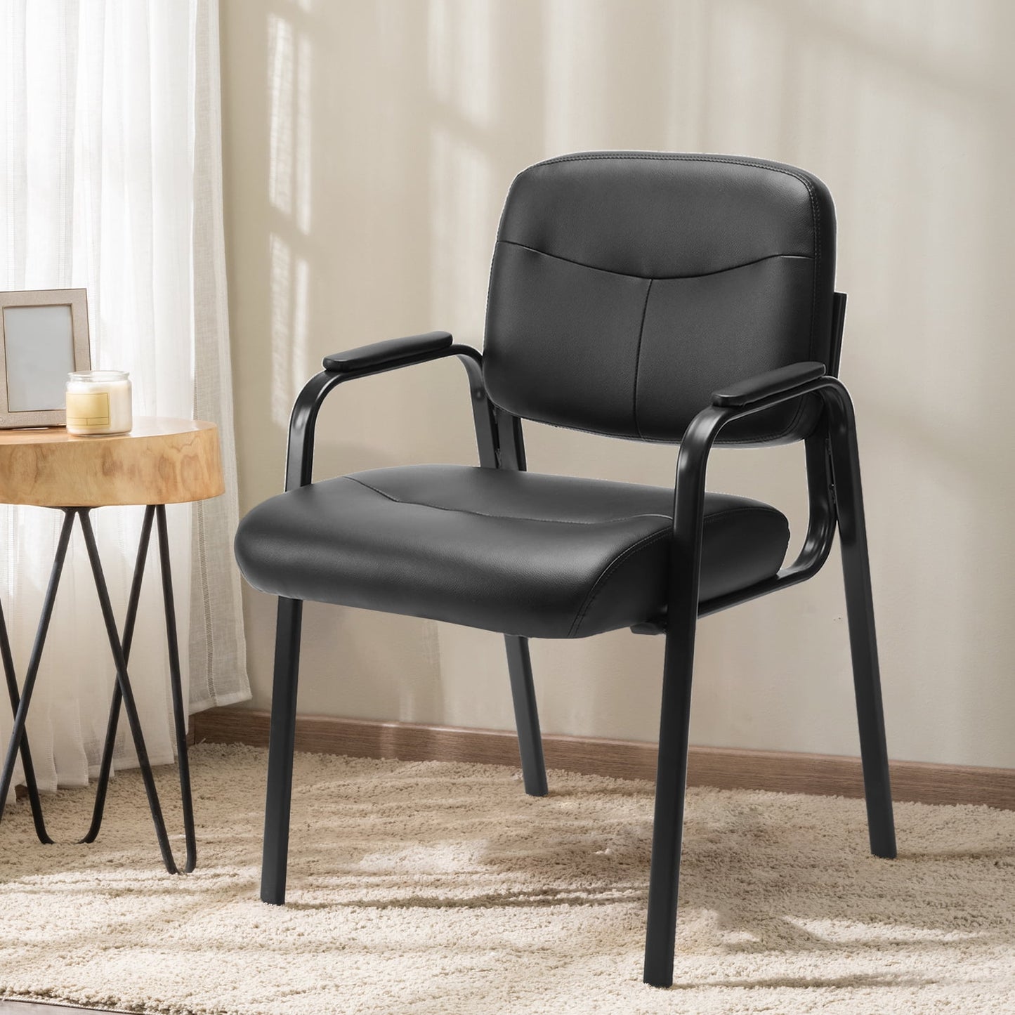 GIANNA Office Guest Chair, Bonded Leather Executive Side Chairï¼Œ Reception Chair with Solid Metal Frameï¼Œ Home Office Furnitureï¼ŒBlack