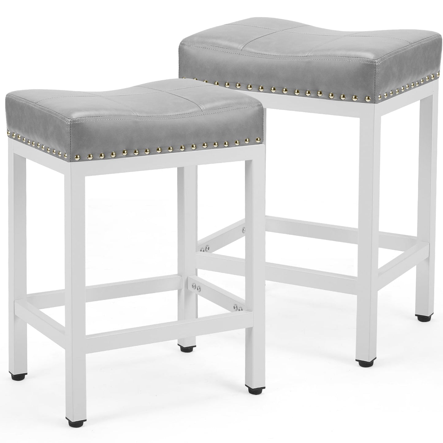 JOINSUN Set of 2, Bar Stools 24 Inch - Stylish Counter Height Chairs, With Metal Bases and PU Leather Seats, For Kitchen Island, Gray