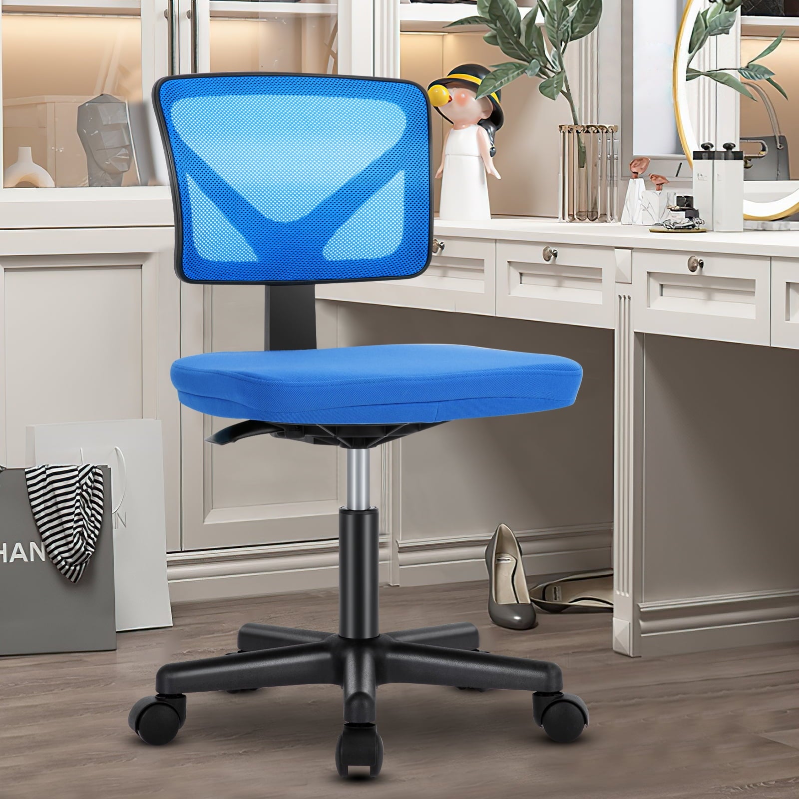 GIANNA Swivel Computer Office Mesh Desk Chair Armless Small Desk Chair Adjustable Black Computer Task Chair No Armrest Mid Back Home Office Chair for Small Spaces
