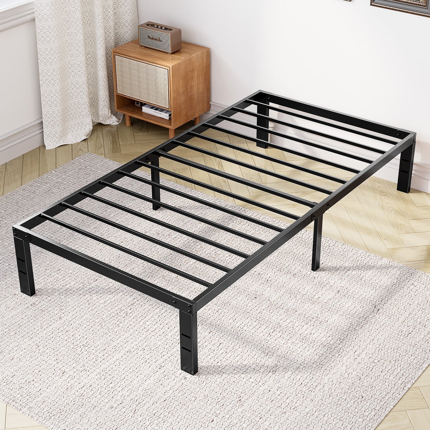 GIANNA Twin Size 14-inch Metal Platform Bed Frame with Under-Bed Storage, Sturdy Steel Construction, No Box Spring Required