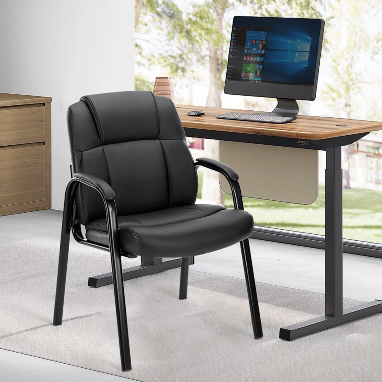 GIANNA Waiting Room Office Reception Chair, Executive Leather Guest Chair with Armrest, Ergonomic Upholstered Lumbar Support Side Chair