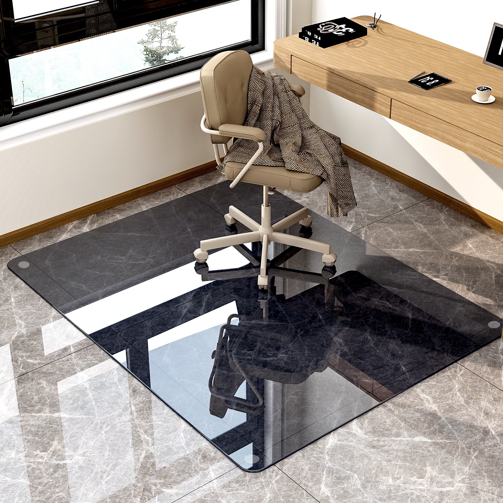 GRAHMCY 36"x46" Wave Glass Chair Mat Tempered Glass Embossed Wave Pattern Chair Mat