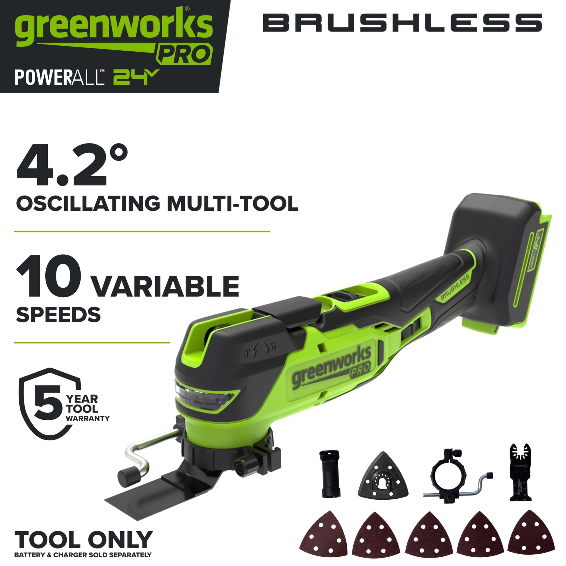 Greenworks Pro PowerAll 24V Brushless Multi-Tool, Tool Only, MT542A1