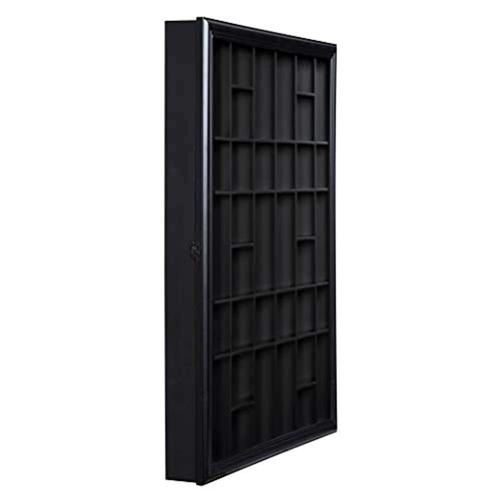 Gallery Solutions Wall Mounted Shot Glass Display Cabinet Case, Black, 26.2" x 2.7" x 17.9"
