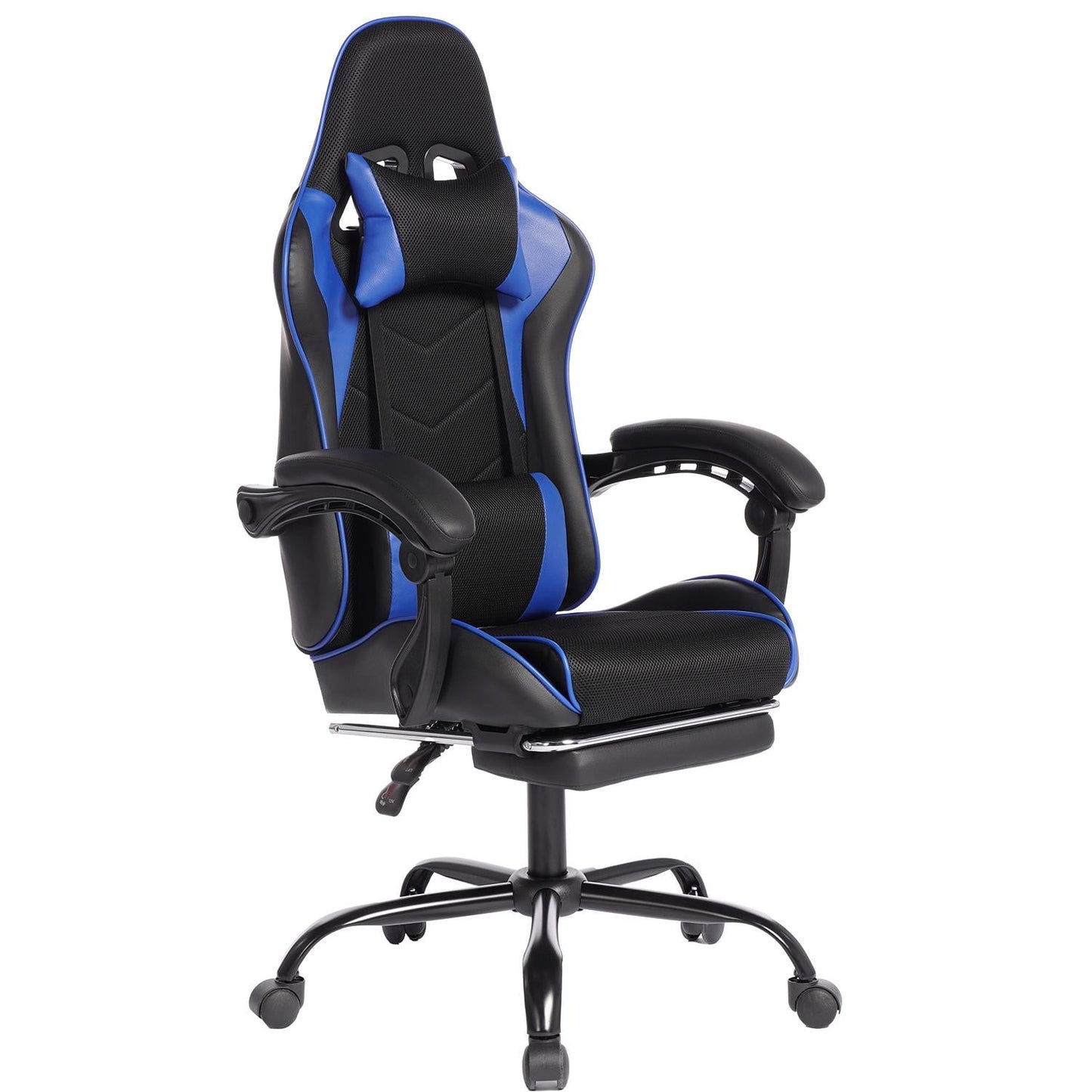 Gaming Chair, E-Sports Racing Chair, Ergonomic Computer Seat with Footrest and Massage, PU Bonded Leather, Moulded Sponge, 135-Degree Recline, 360-Degree Swivel for Office Gaming, Red and Black