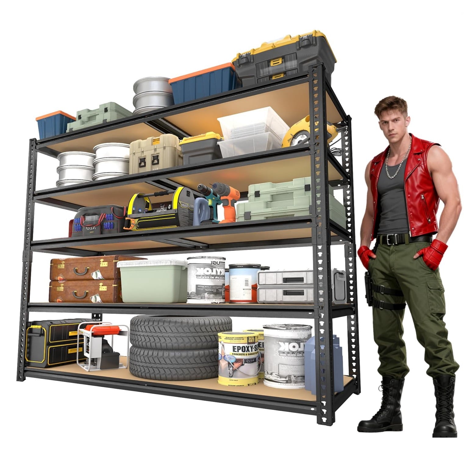 Garage Shelving 5 Tier Adjustable Storage Rack 2400 lbs Heavy Duty Metal Shelves for Garage Basement Warehouse Pantry 72â€ H x 40â€ W, Black