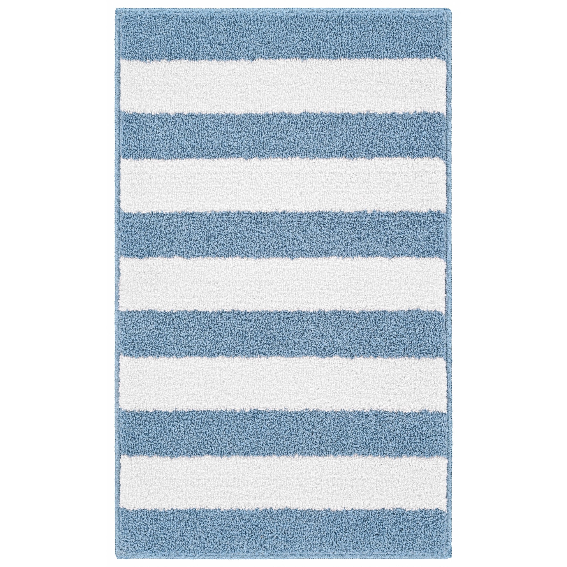 Garland Rug Beach Stripe Washable Basin Blue/White Bathroom Rug, 21" x 34"