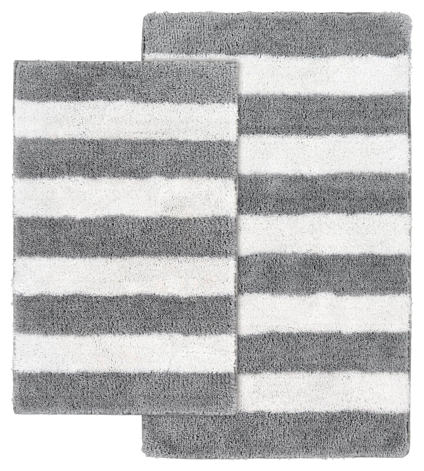 Garland Rug Beach Stripe Washable Bath Rug Set, 2 Piece Set (17"x24" Bath Rug, & 21"x34" Bath Rug) Platinum Gray/White