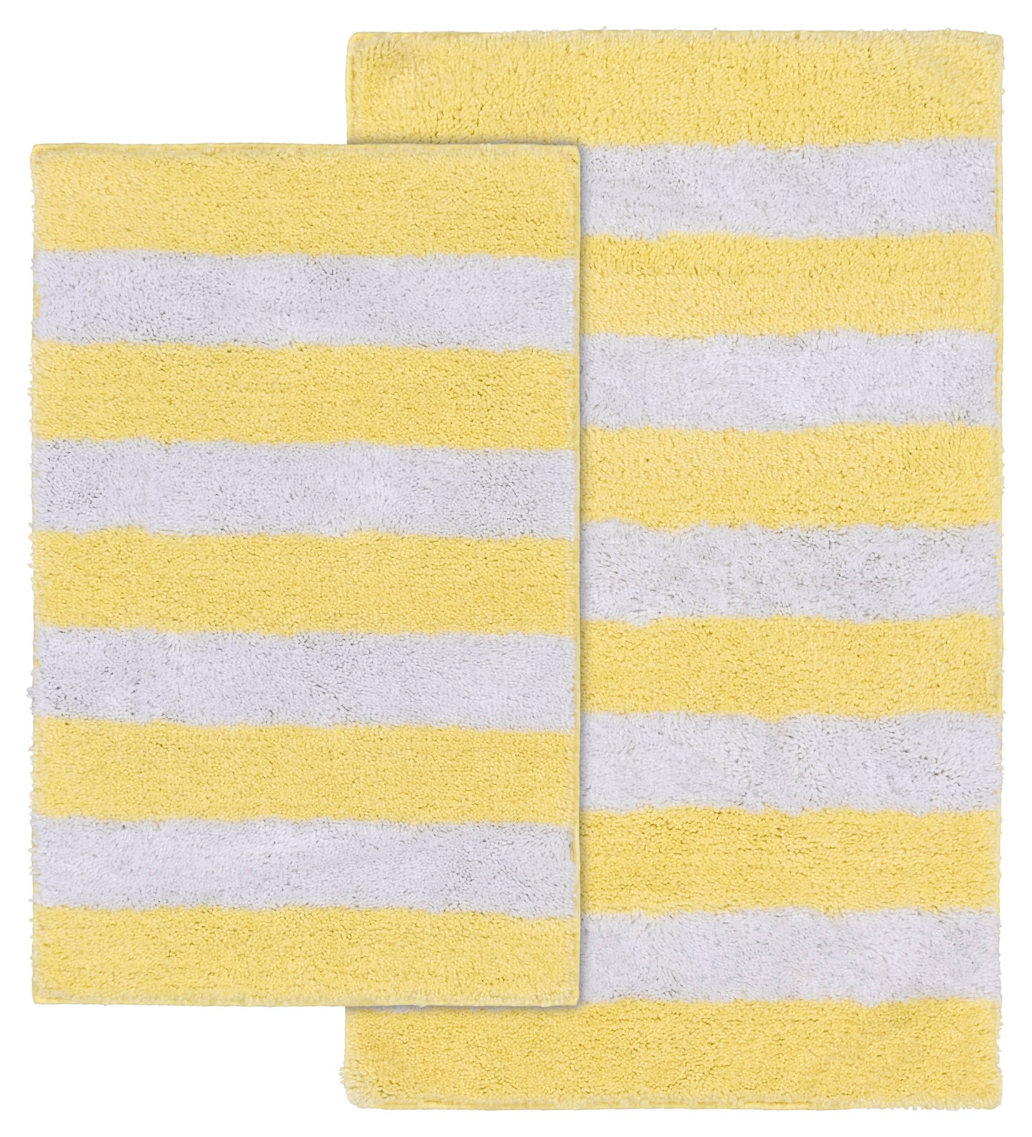 Garland Rug Beach Stripe Washable Bath Rug Set, 2 Piece Set (17"x24" Bath Rug, & 21"x34" Bath Rug) Rubber Ducky Yellow/White