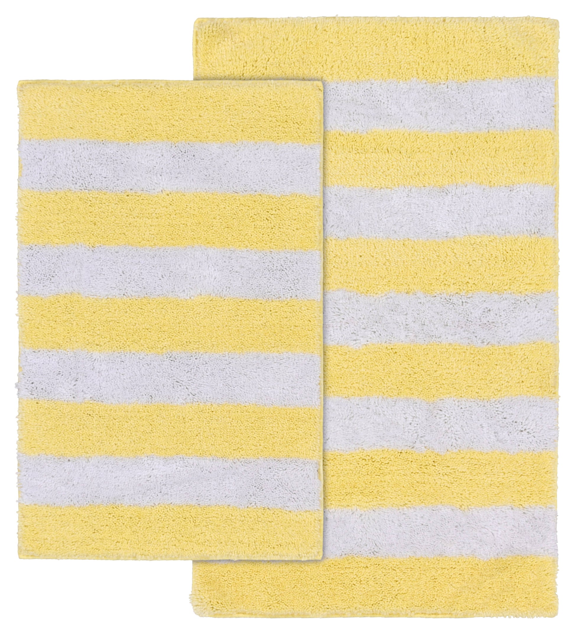 Garland Rug Beach Stripe Washable Bath Rug Set, 2 Piece Set (17"x24" Bath Rug, & 21"x34" Bath Rug) Rubber Ducky Yellow/White