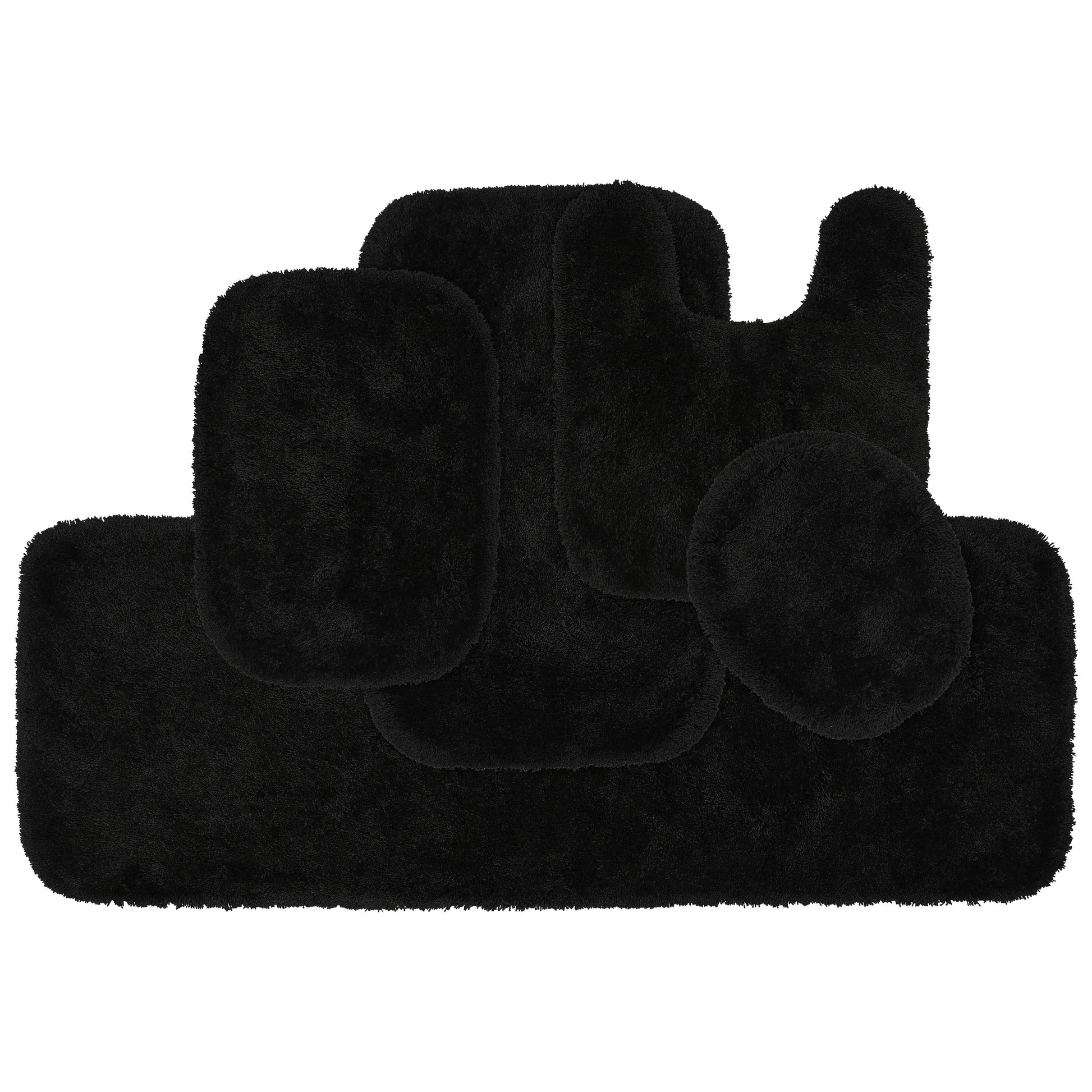 Garland Rug Finest Luxury Washable Bath Set, 5 Piece Set (2 Bath Rugs, Contour, Lid, & Runner) Black