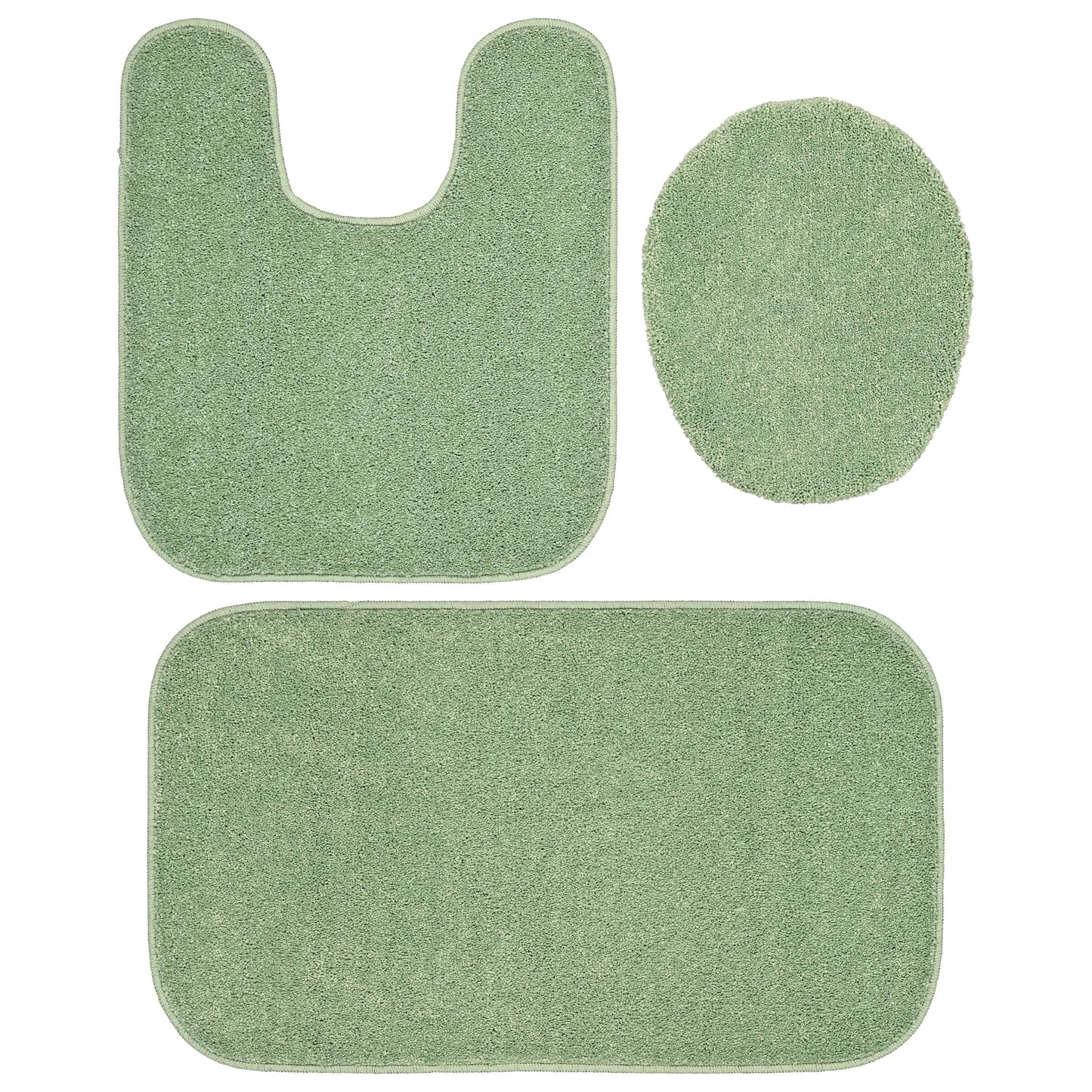 Garland Rug Gramercy Washable Bath Rug Set, 3 Piece (20"x34", Contour Rug, & Toilet Lid) Deep Fern