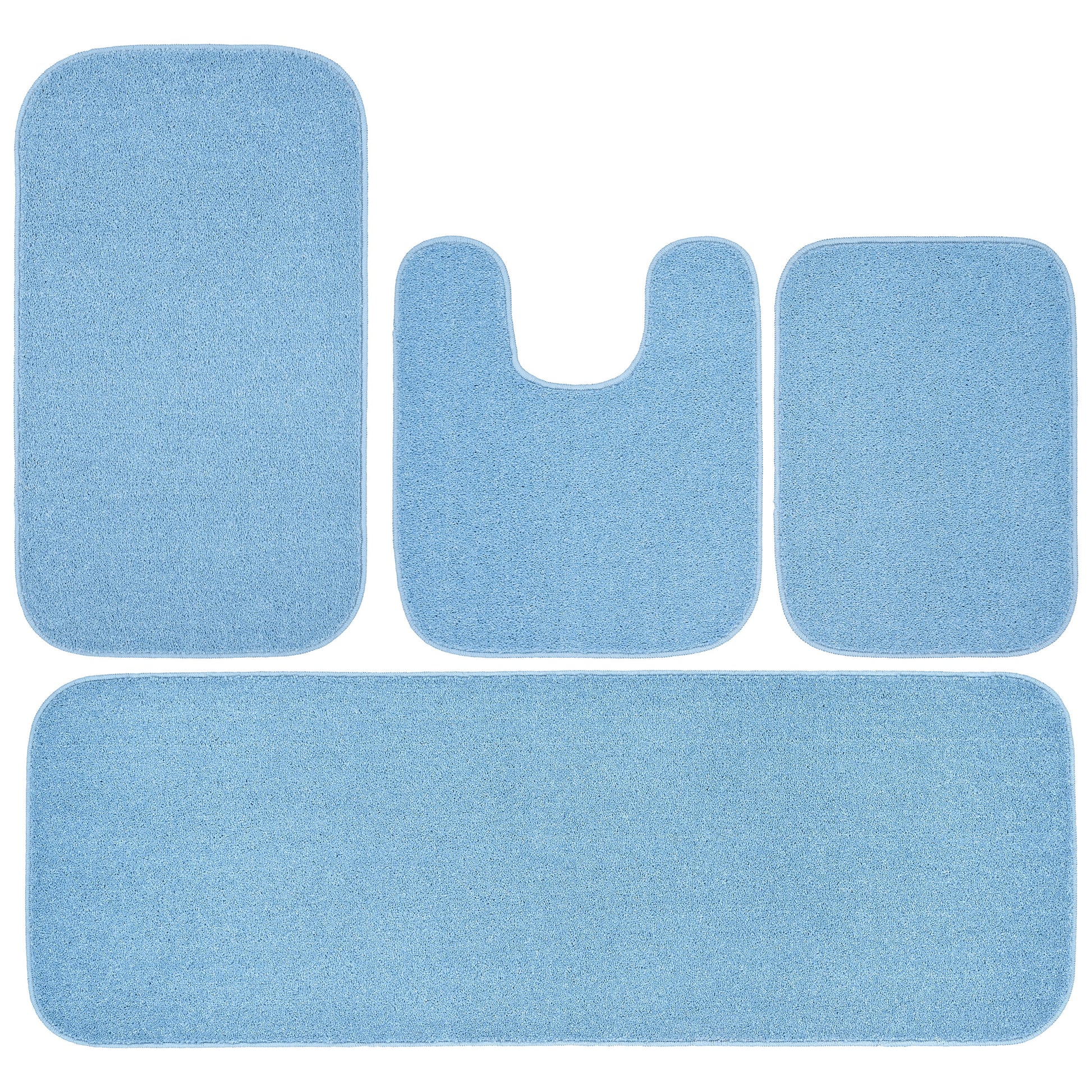 Garland Rug Gramercy Washable Bath Rug Set, 4-Piece (2 Bath Rugs, Contour Rug, Runner Rug) Basin Blue