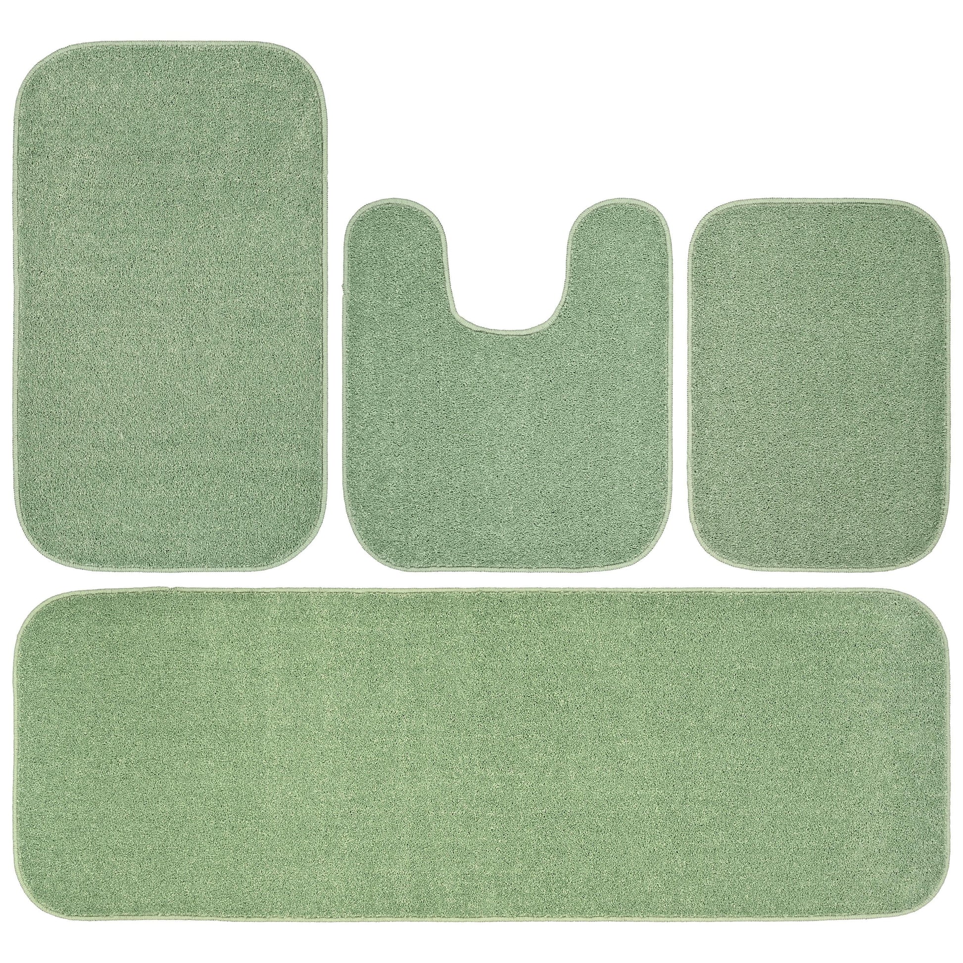 Garland Rug Gramercy Washable Bath Rug Set, 4-Piece (2 Bath Rugs, Contour Rug, Runner Rug) Deep Fern