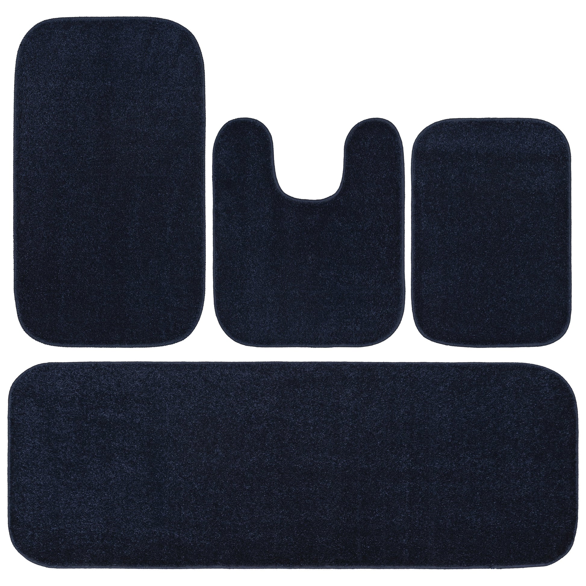 Garland Rug Gramercy Washable Bath Rug Set, 4-Piece (2 Bath Rugs, Contour Rug, Runner Rug) Navy