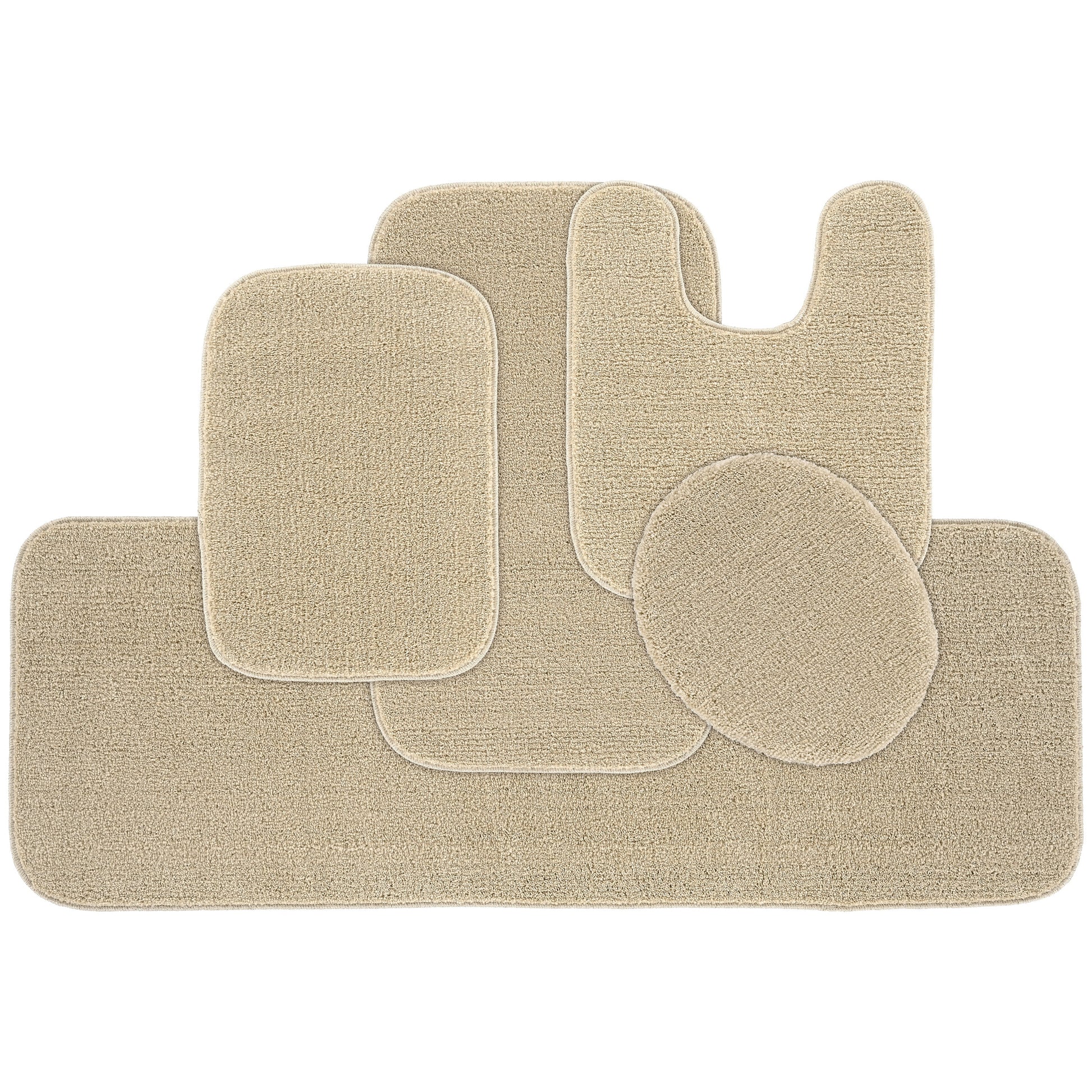 Garland Rug Gramercy Washable Bath Rug Set, 5 Piece (2 Bath Rugs, Contour, Lid Cover, & Runner Rug) Champagne