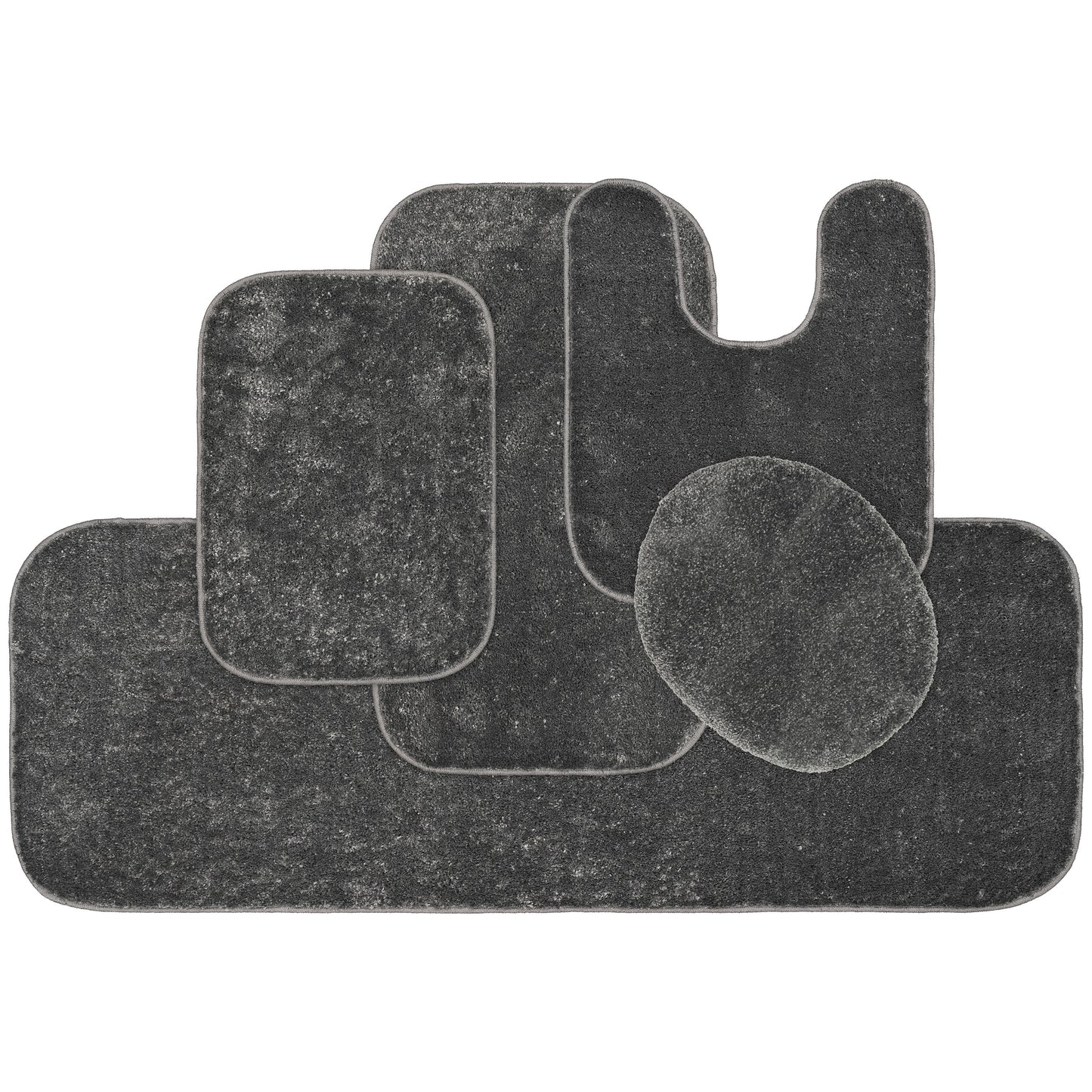 Garland Rug Gramercy Washable Bath Rug Set, 5 Piece (2 Bath Rugs, Contour, Lid Cover, & Runner Rug) Cinder Gray