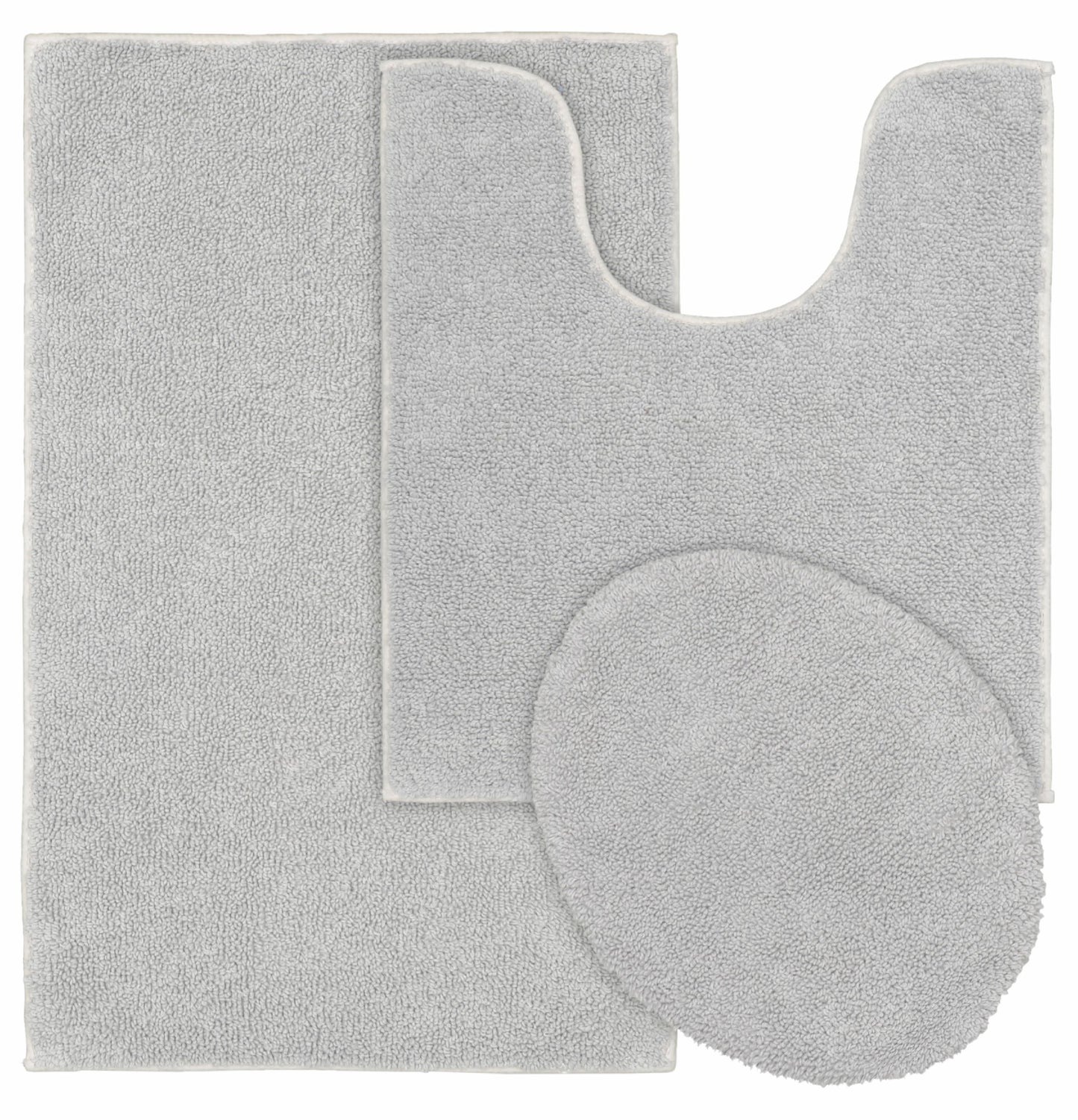 Garland Rug Queen Cotton Washable Bath Rug Set, 3 Piece Set (21"x34" Bath Rug, Contour Rug, & Toilet Lid) Platinum Gray