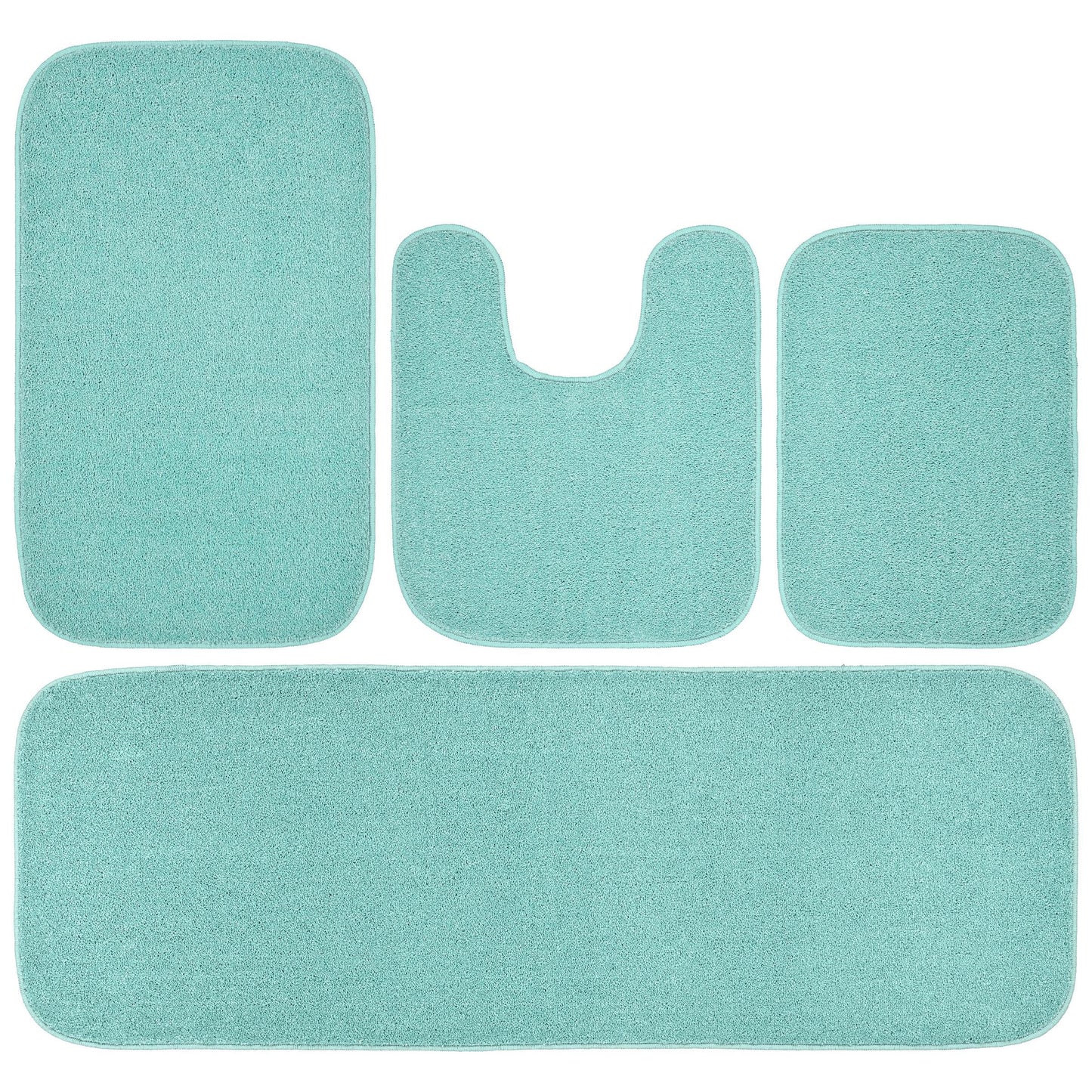 Garland Rug Sedona Washable Bath Rug Set, 4 Piece Set (2 Bath Rugs, Contour Rug, Runner Rug) Sea Foam