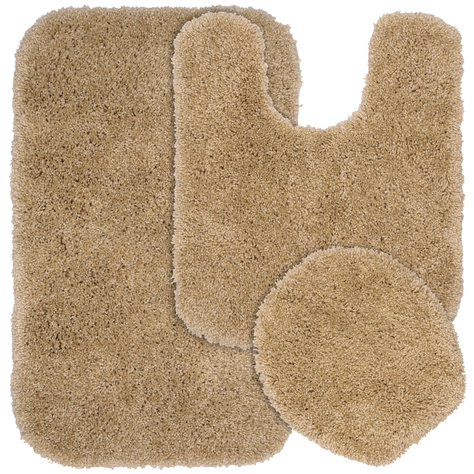 Garland Rug Serendipity Washable Nylon Bath Rug Set, 3 Piece Set (21"x34" Bath Rug, Contour Rug, & Toilet Lid) Taupe