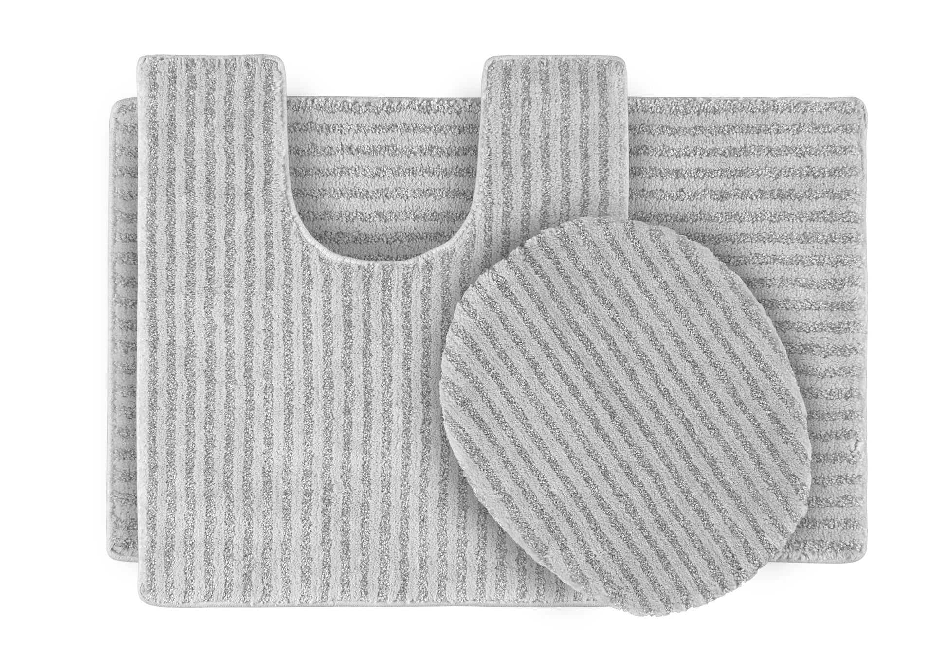 Garland Rug Sheridan Washable Nylon Bath Rug Set, 3 Piece Set (21"x34" Bath Rug, Contour Rug, & Toilet Lid) Platinum Gray